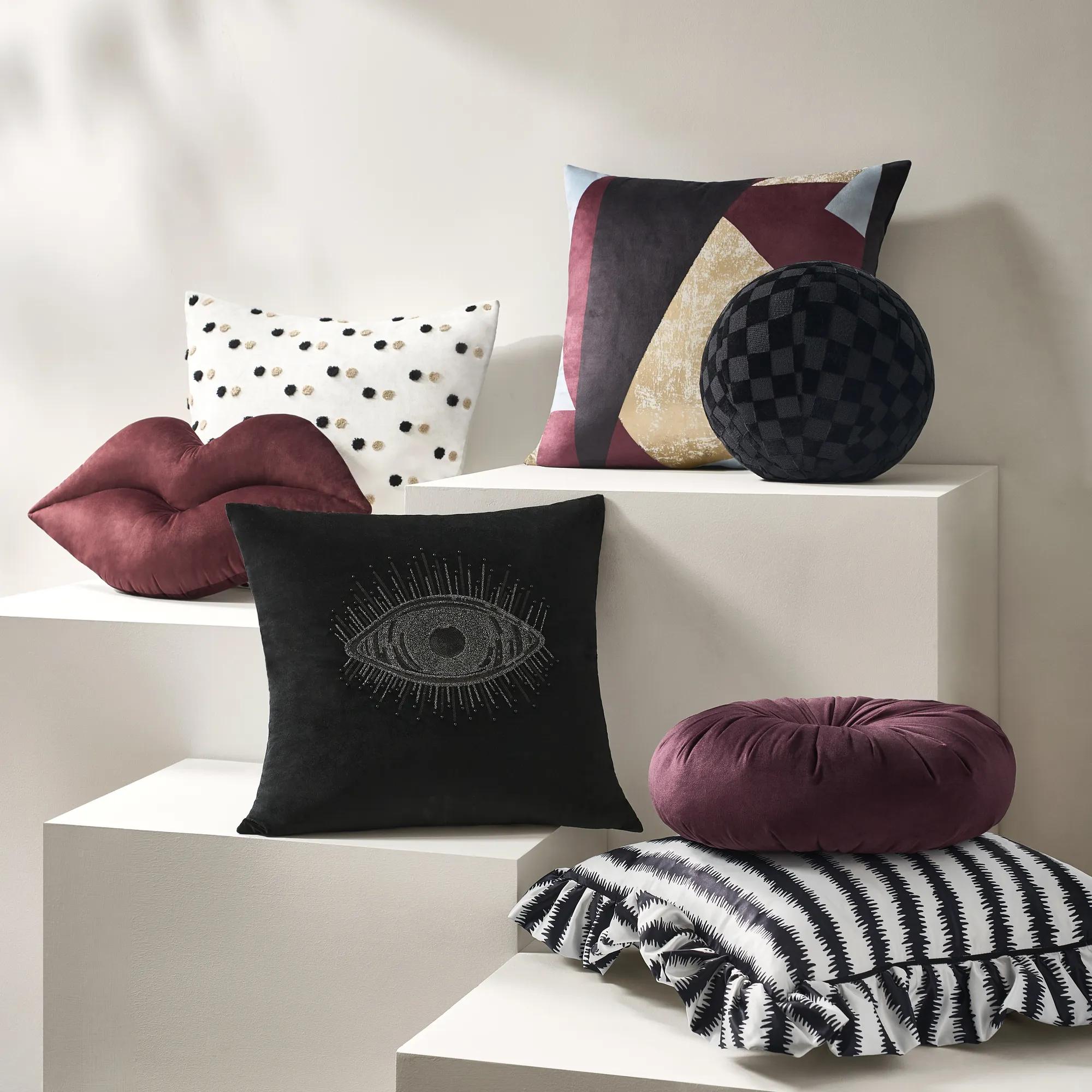 Niko Abstract Metallic Pillow 22" - Fig/Black/Gold