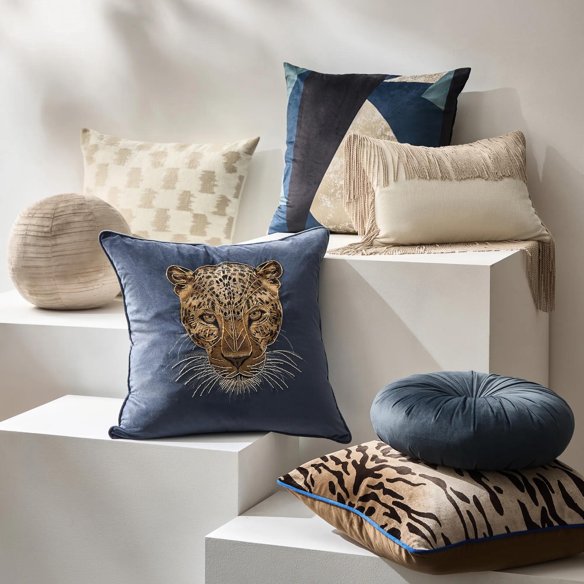 Namir Embroidered Velvet Pillow 22" - Dusty Blue