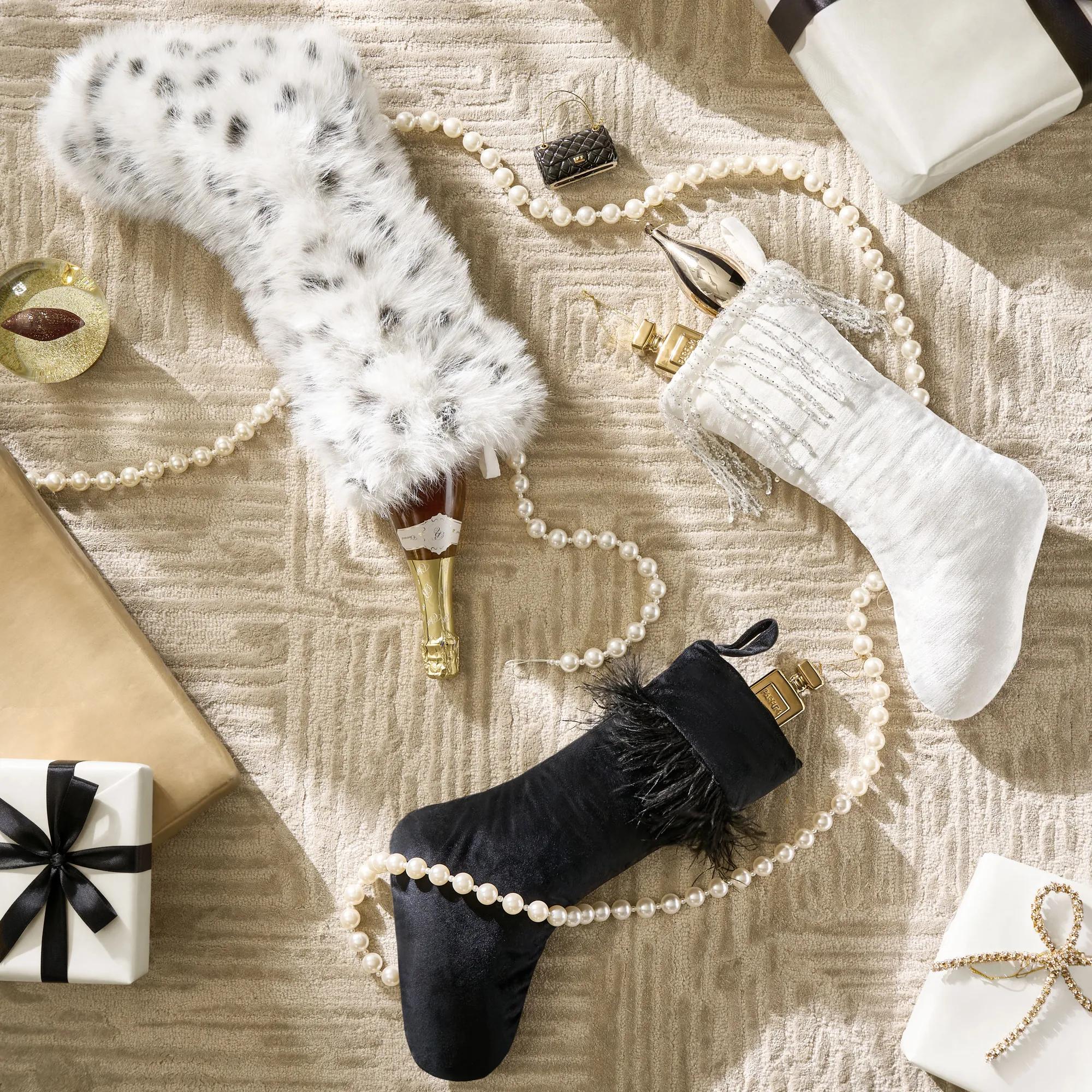 Feather & Velvet Christmas Stocking - Black