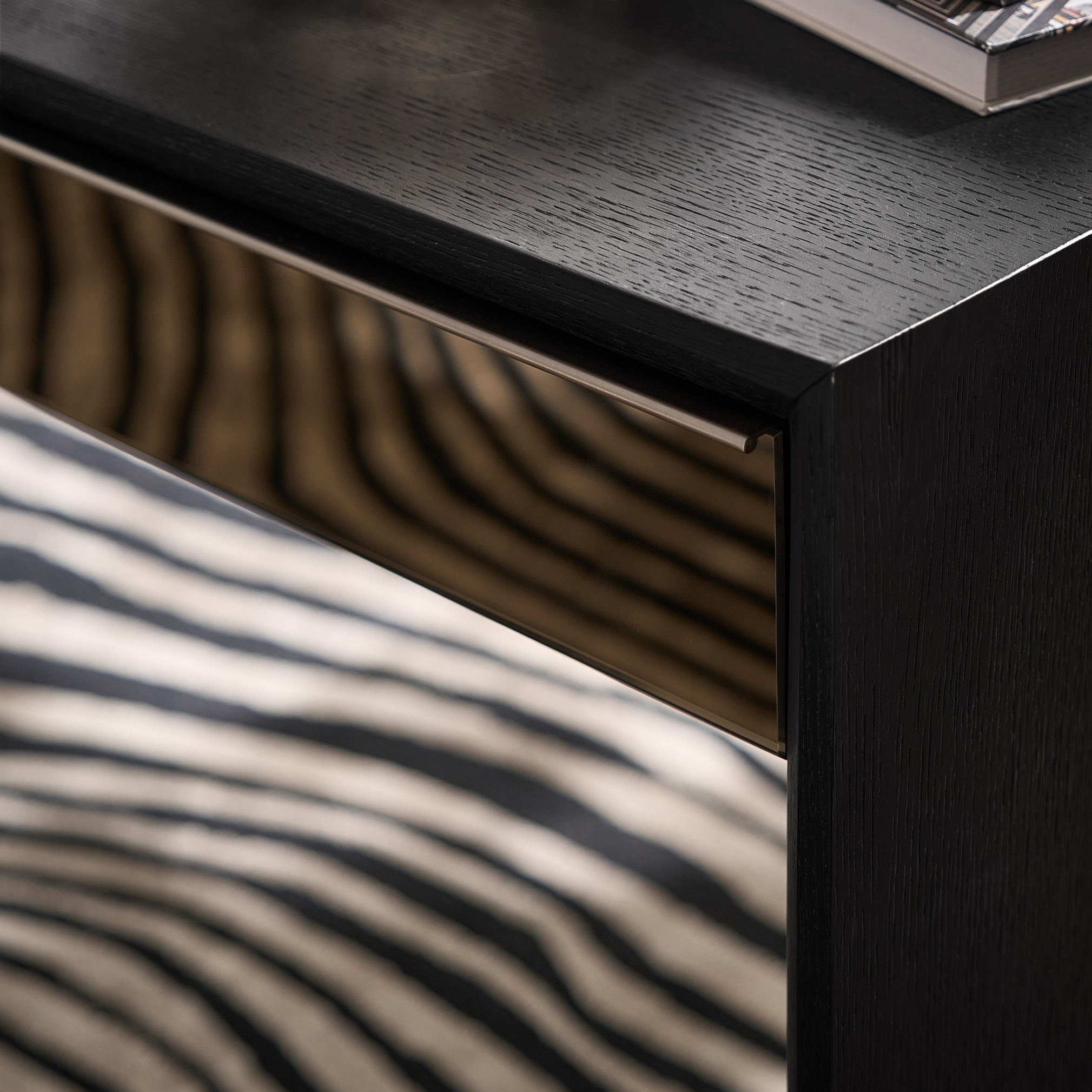 Glimmer Mirrored Black Oak 6-Drawer Dresser (65")