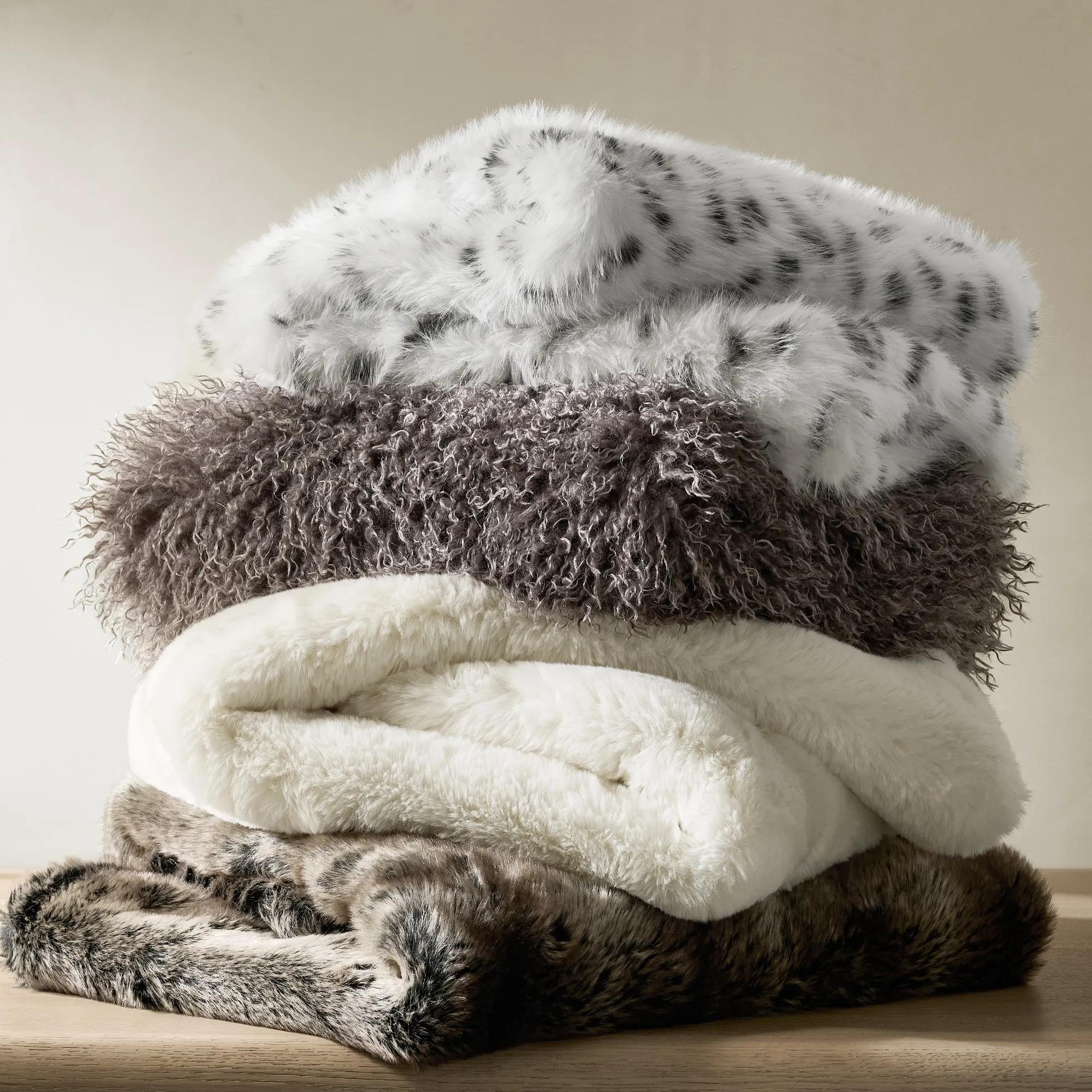 Snow Leopard Fur Throw 60" x 50"