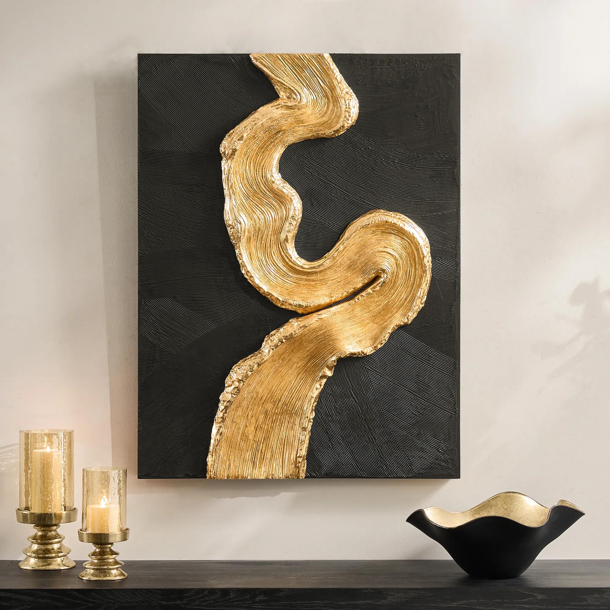 Gold Impasto Sculpted Wall Panel