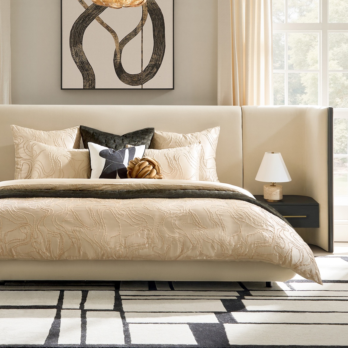Noa Embroidered Bedding Set - Champagne Beige