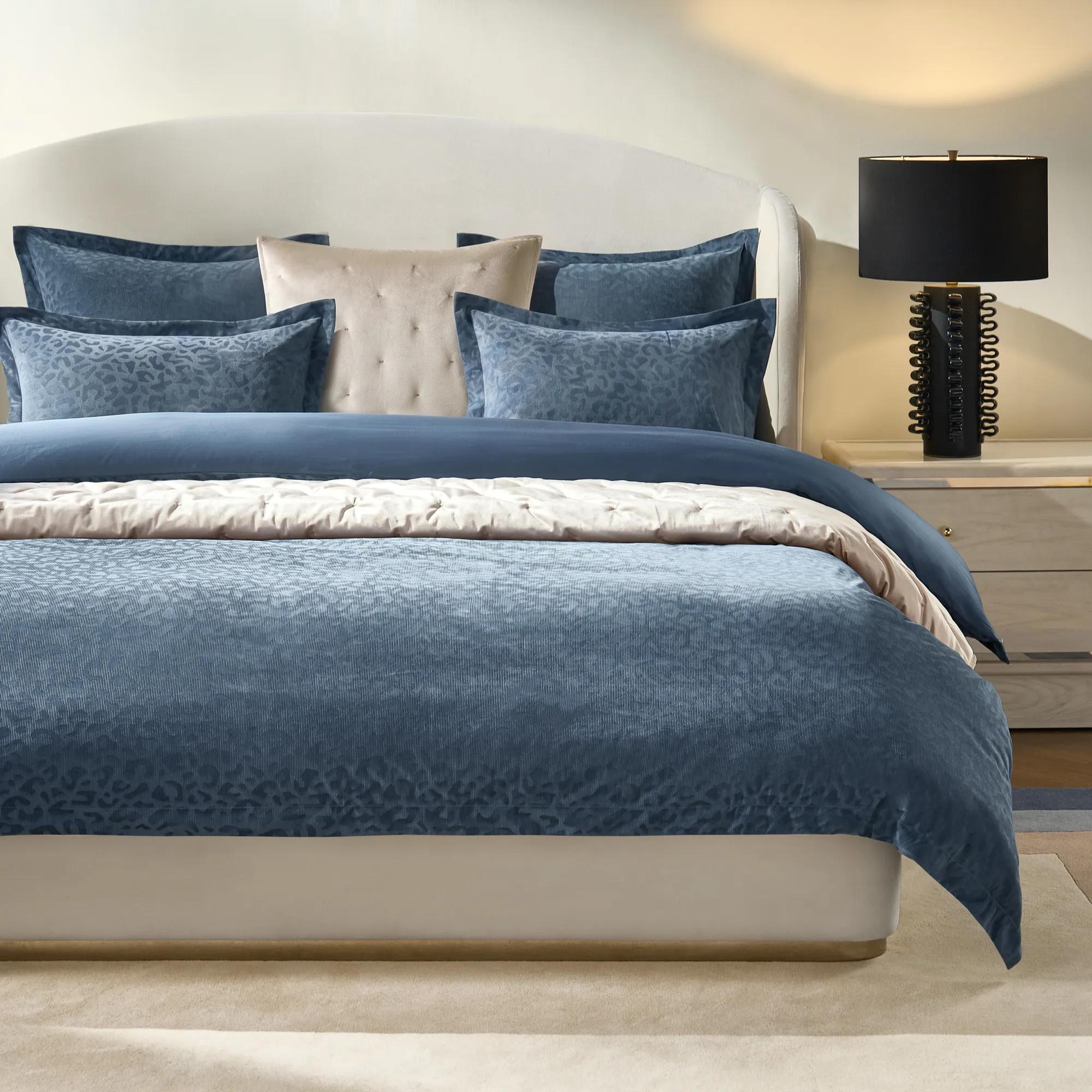 Leopard Corduroy Velvet Bedding Set - Dusty Blue