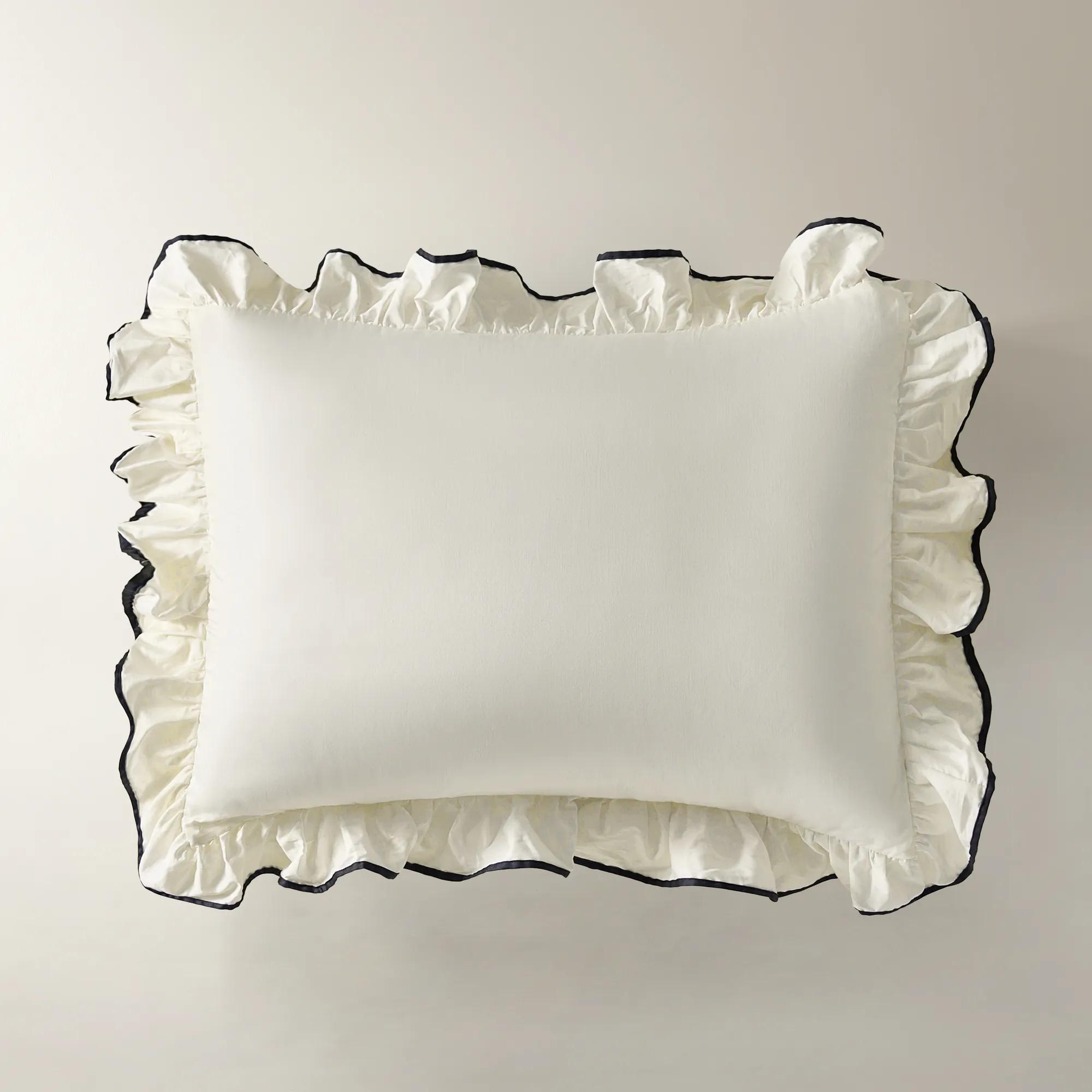 Vittoria Ruffle Cotton Percale Bedding Set - Ivory/Black