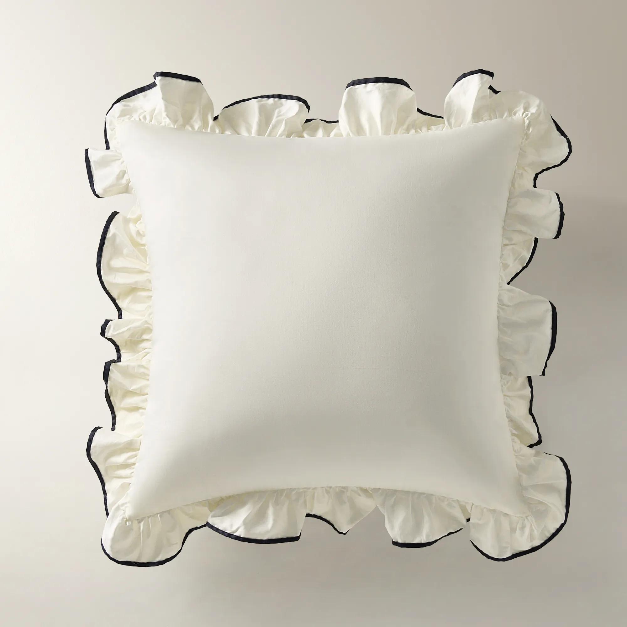 Vittoria Ruffle Cotton Percale Bedding Set - Ivory/Black