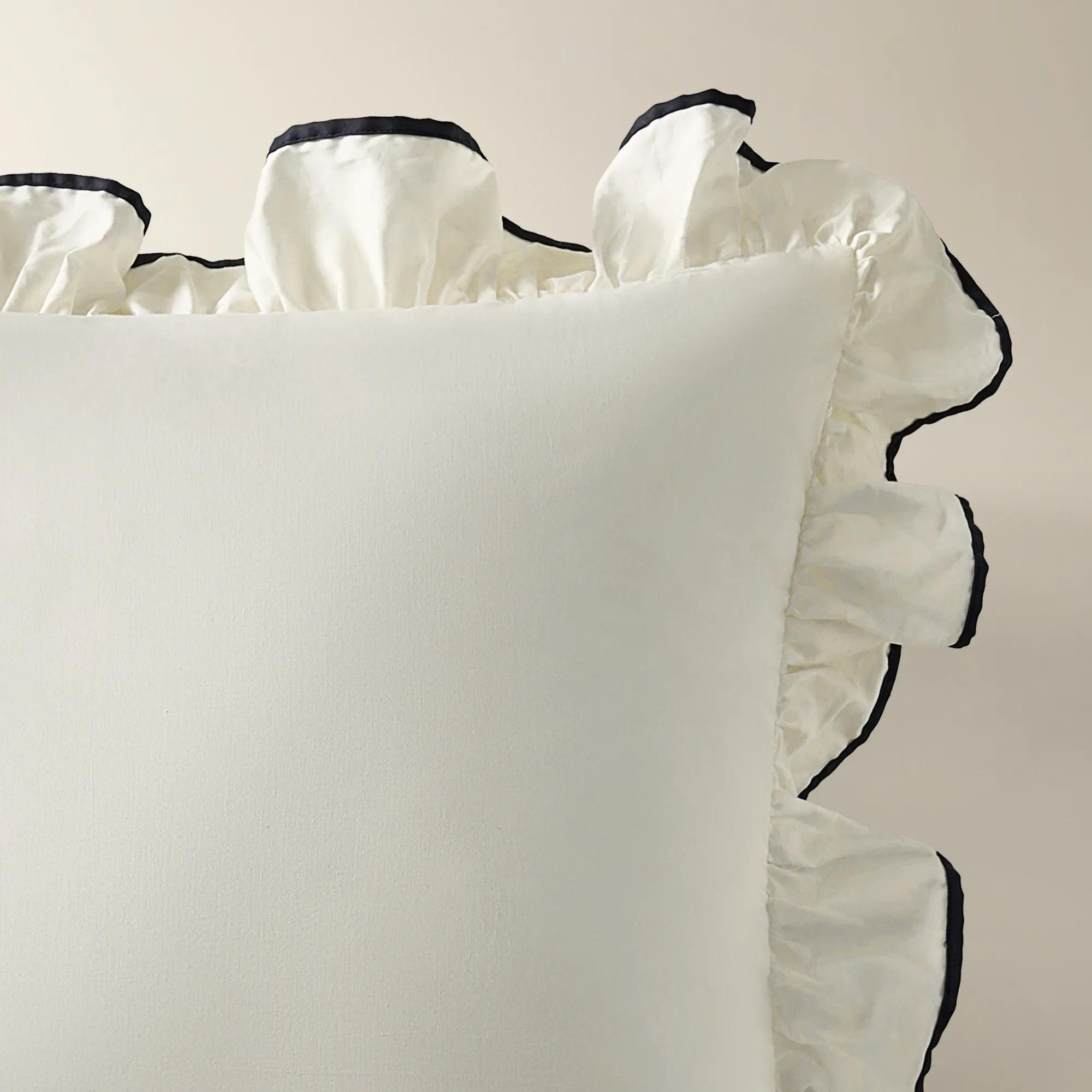 Vittoria Ruffle Cotton Percale Bedding Set - Ivory/Black