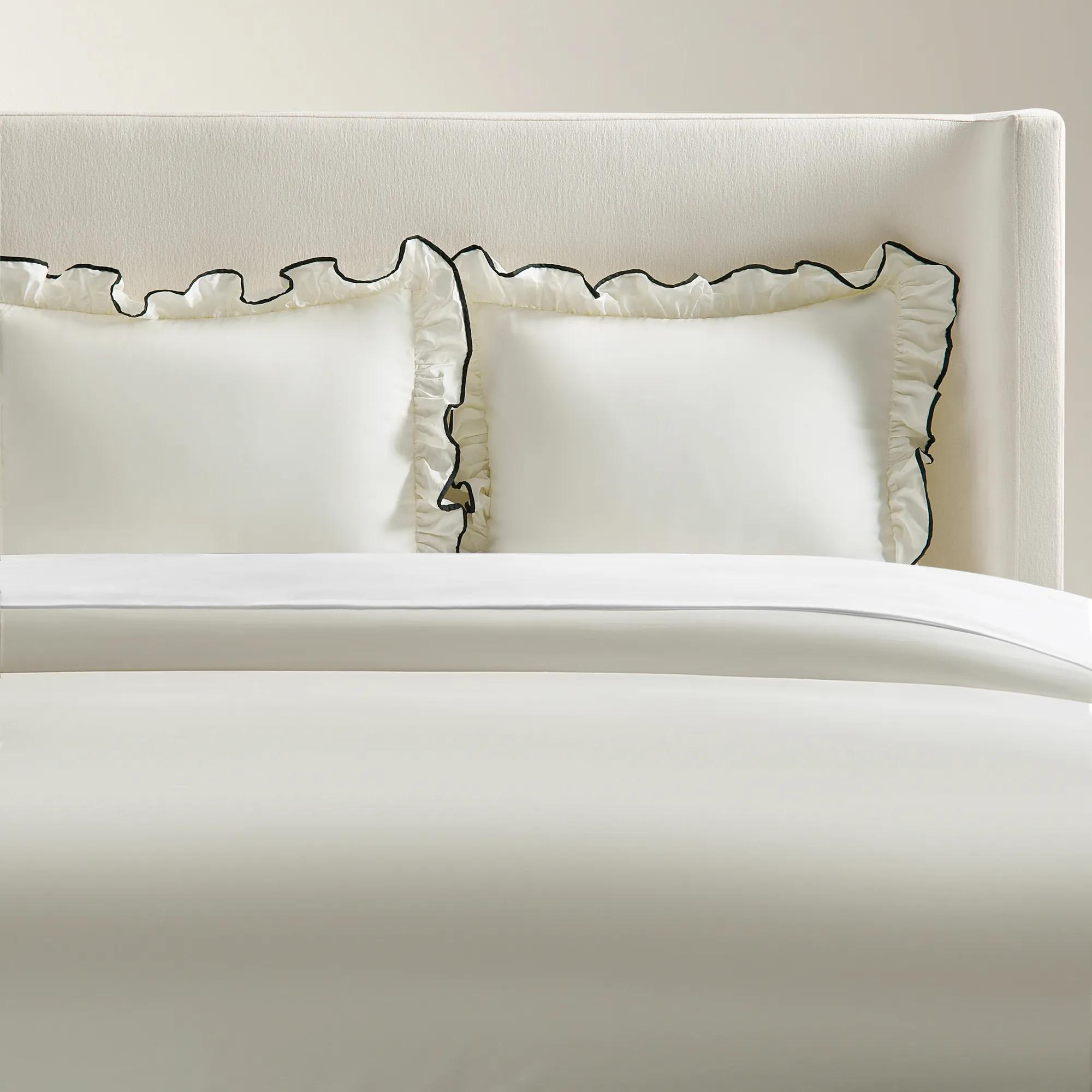 Vittoria Ruffle Cotton Percale Bedding Set - Ivory/Black
