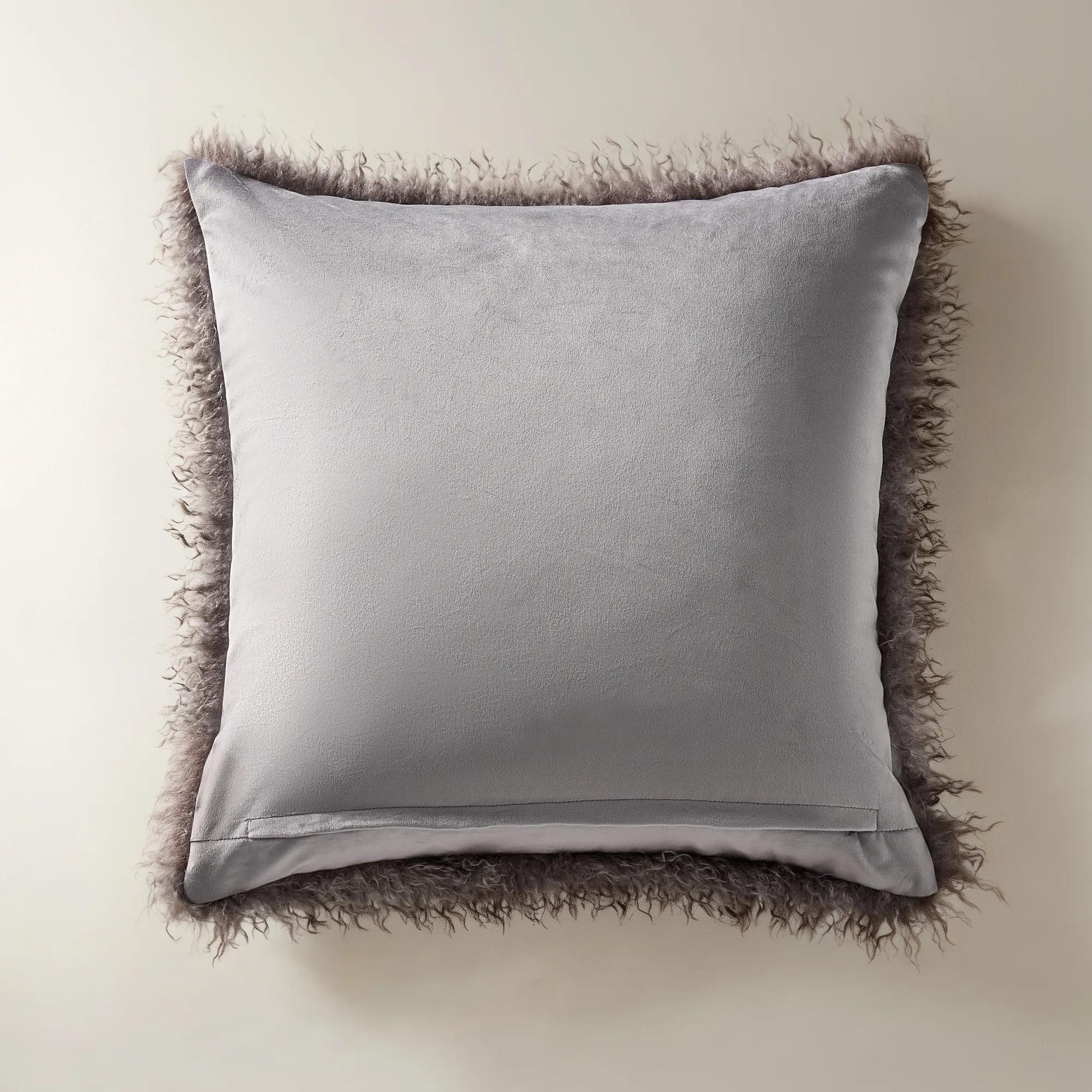Micah Smoked Plum Faux Mongolian Fur Pillow 22" x 22"
