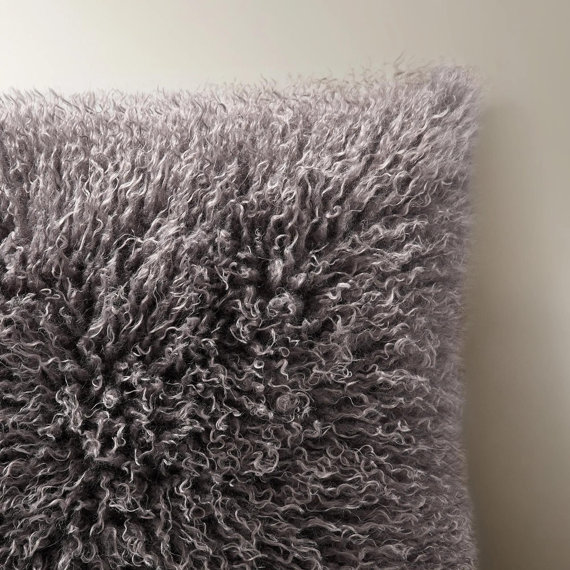 Micah Smoked Plum Faux Mongolian Fur Pillow 22" x 22"