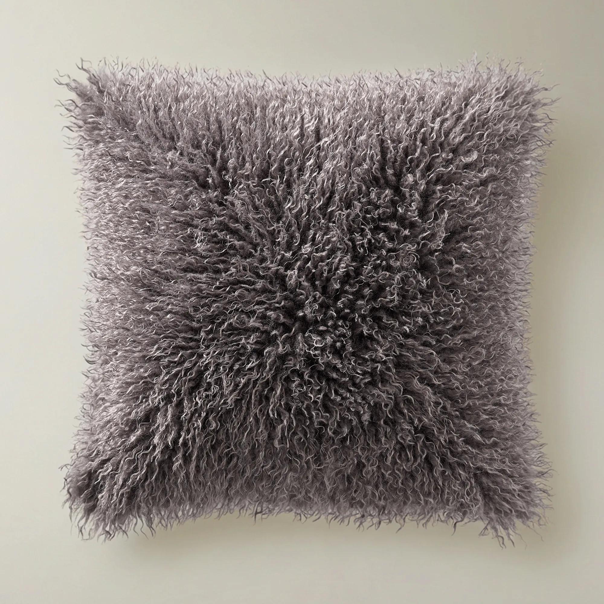 Micah Smoked Plum Faux Mongolian Fur Pillow 22" x 22"