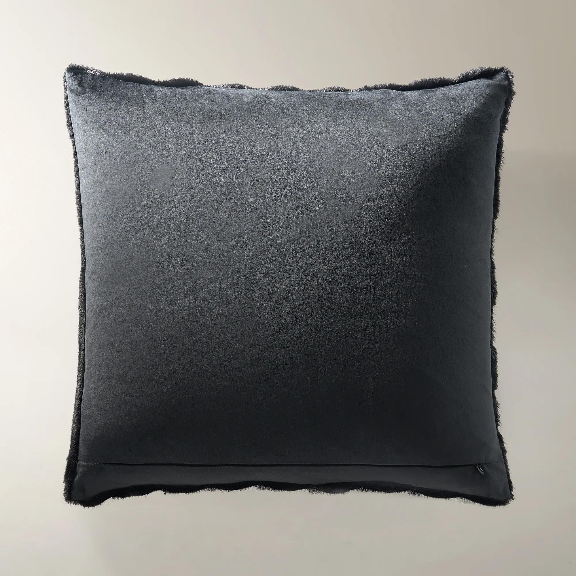 Carved Check Fur Pillow 22" - Black