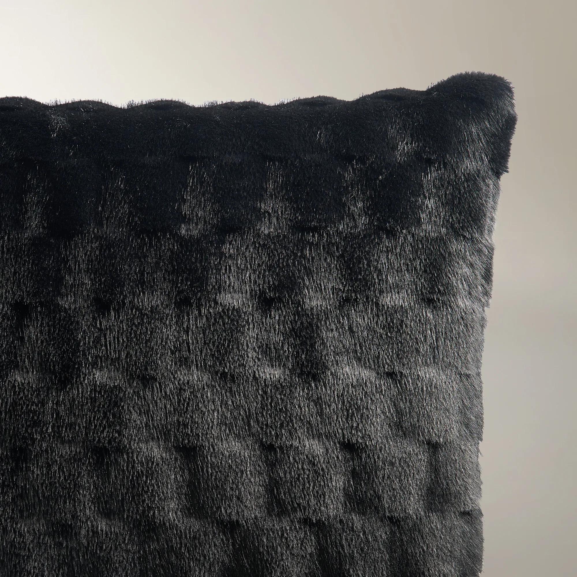 Carved Check Fur Pillow 22" - Black
