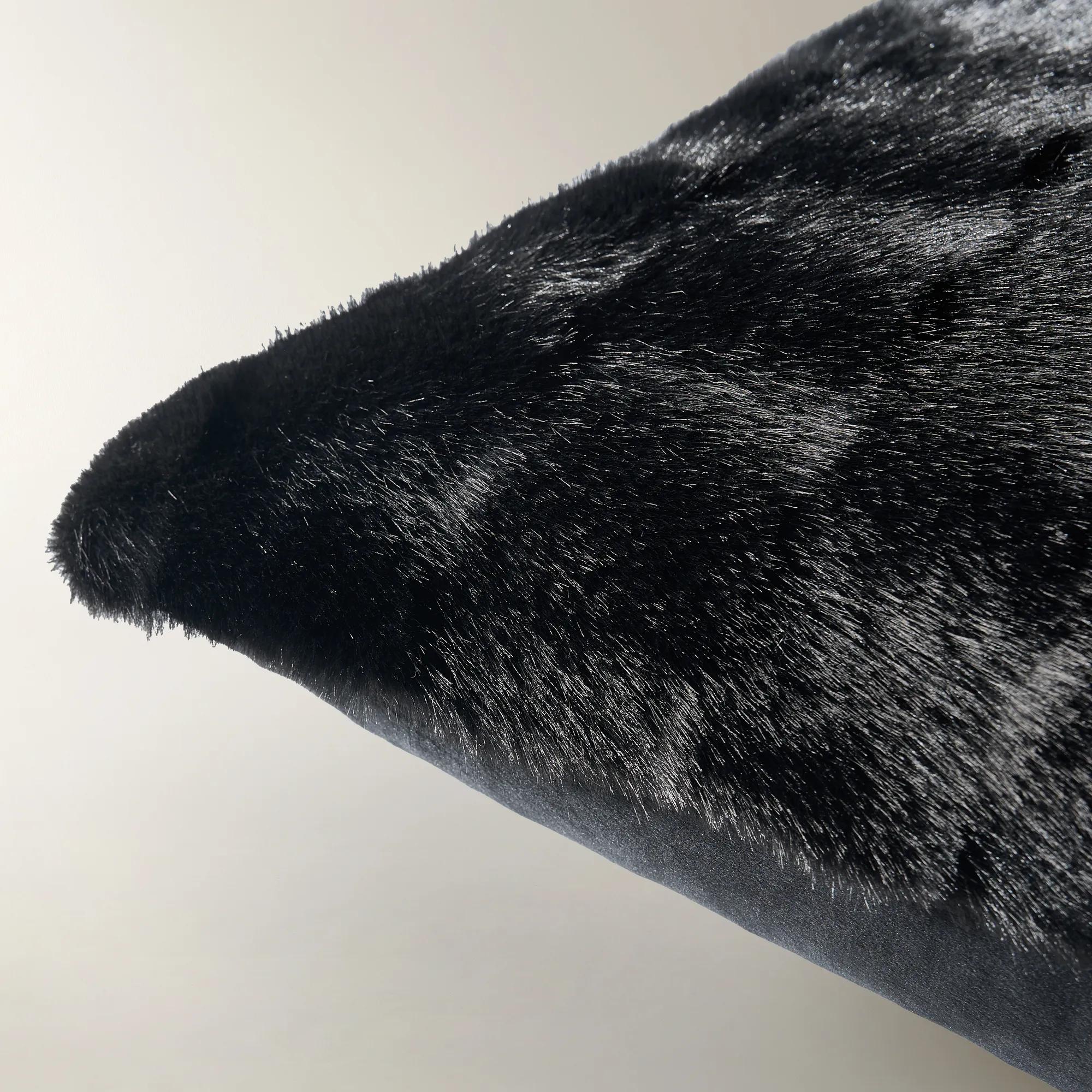 Carved Check Fur Pillow 22" - Black
