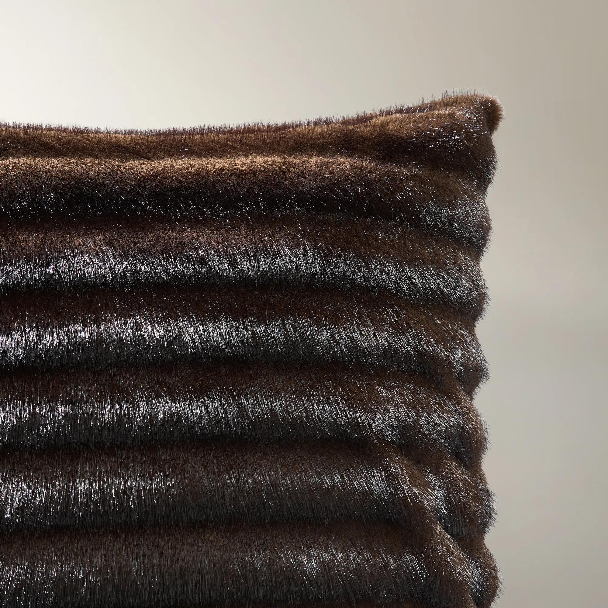 Chaska Channeled Fur Pillow 22" - Dark Chocolate Brown