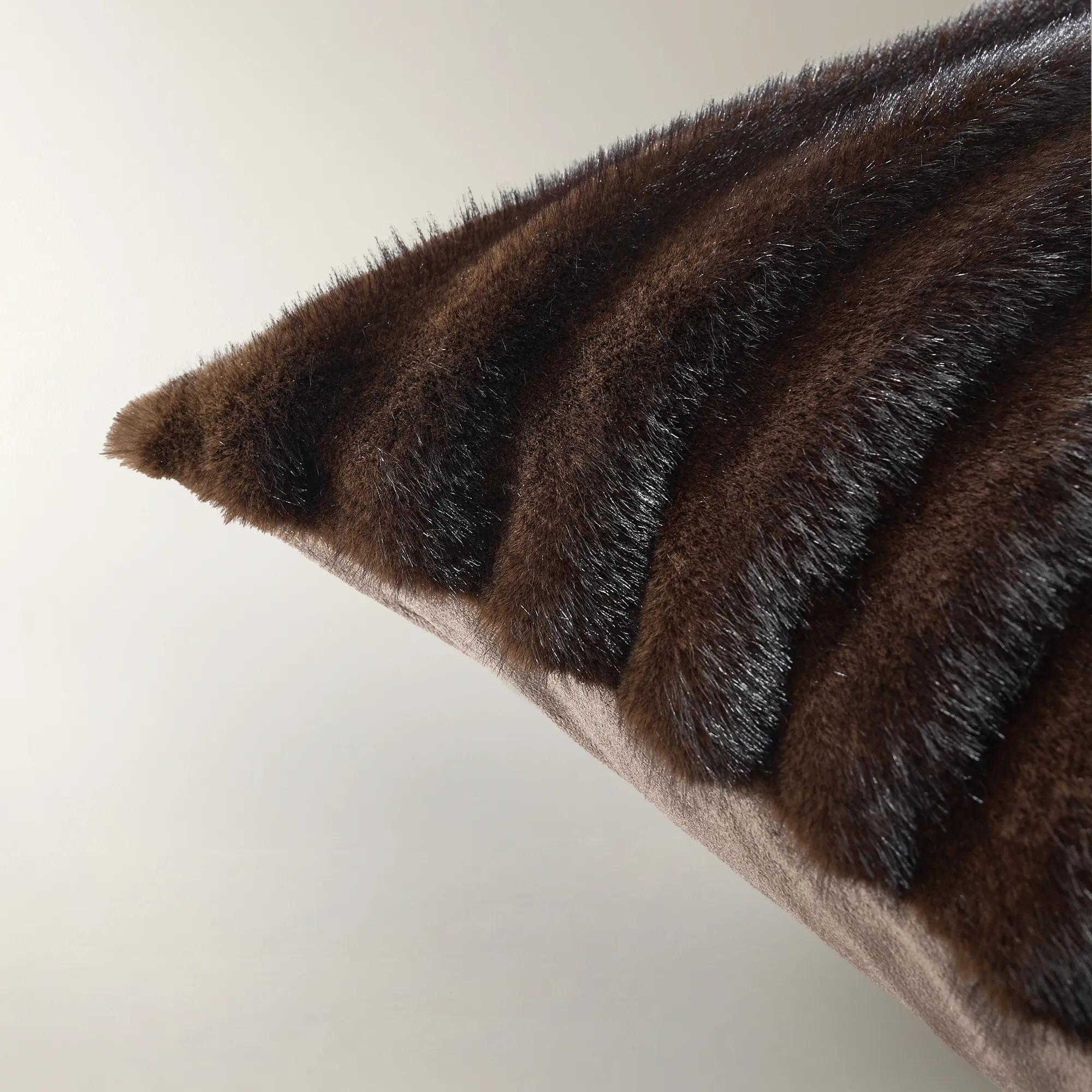 Chaska Channeled Fur Pillow 22" - Dark Chocolate Brown