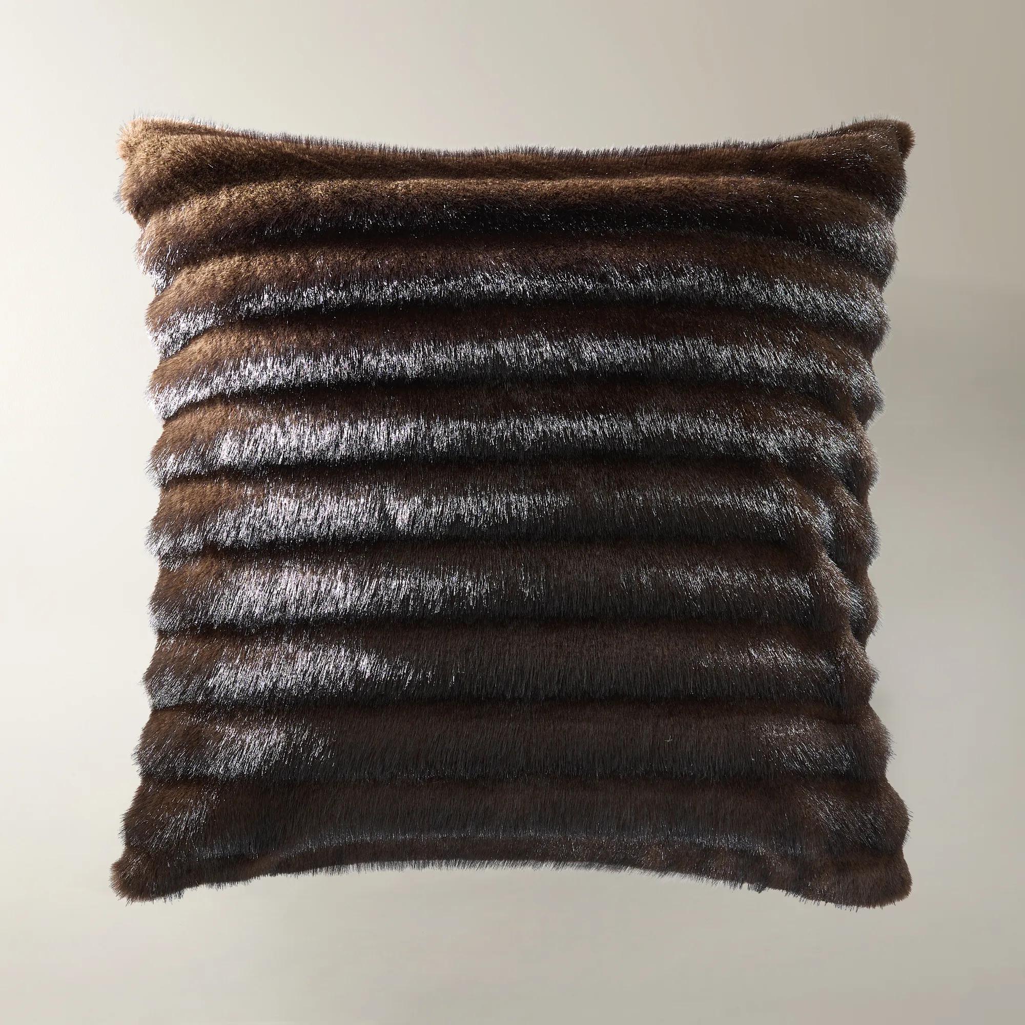 Chaska Channeled Fur Pillow 22" - Dark Chocolate Brown