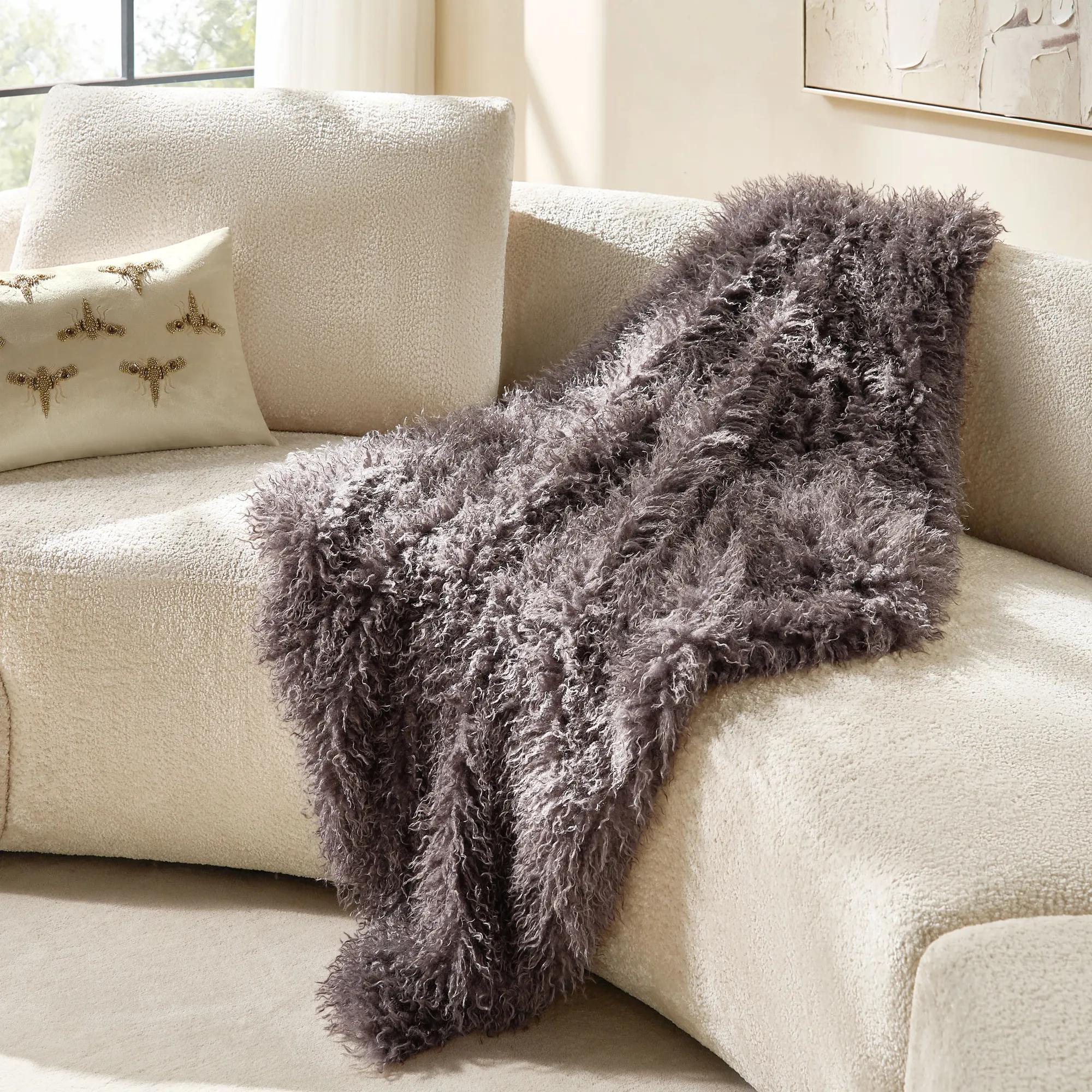Micah Faux Mongolian Throw 50" x 60"- Smoked Plum