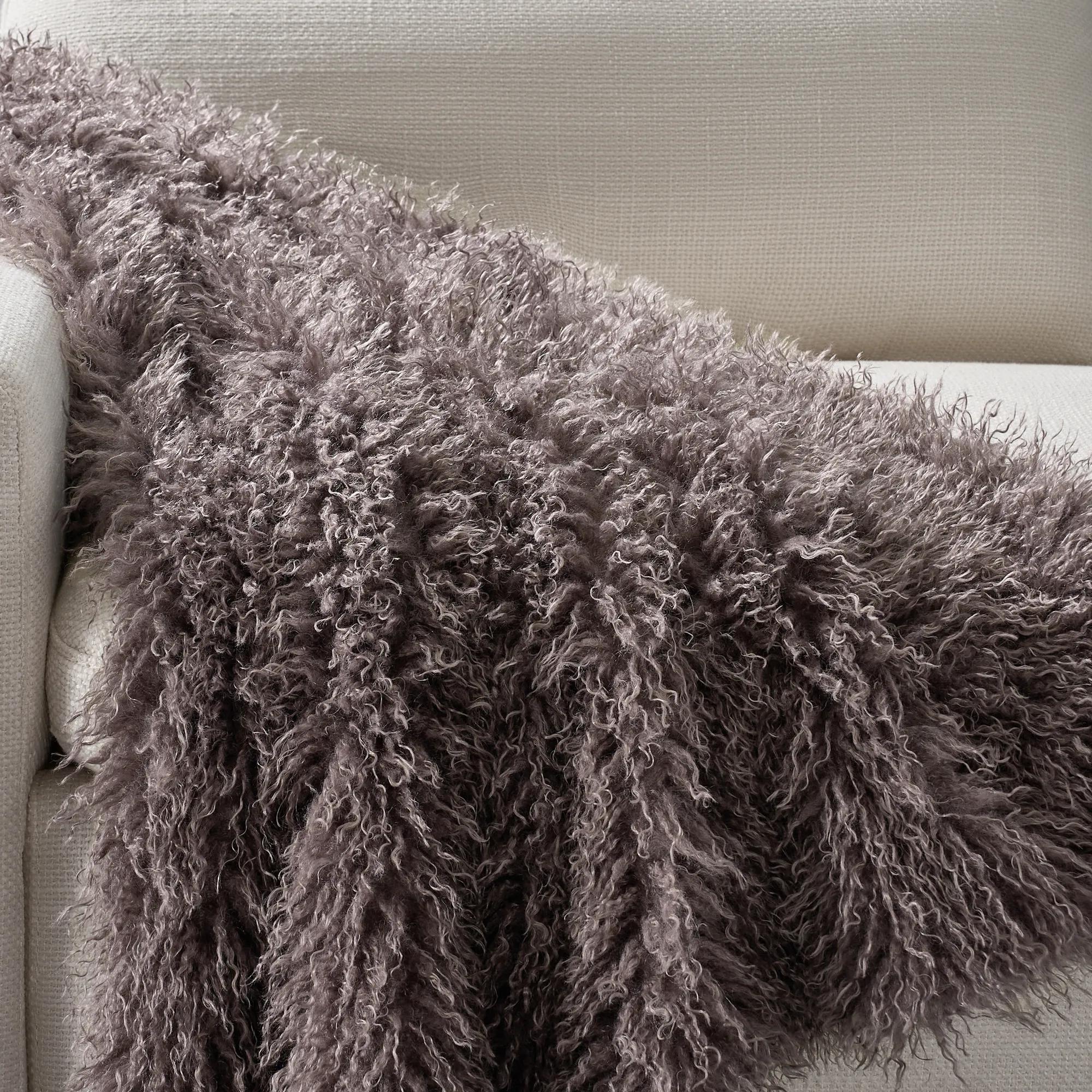 Micah Faux Mongolian Throw 50" x 60"- Smoked Plum
