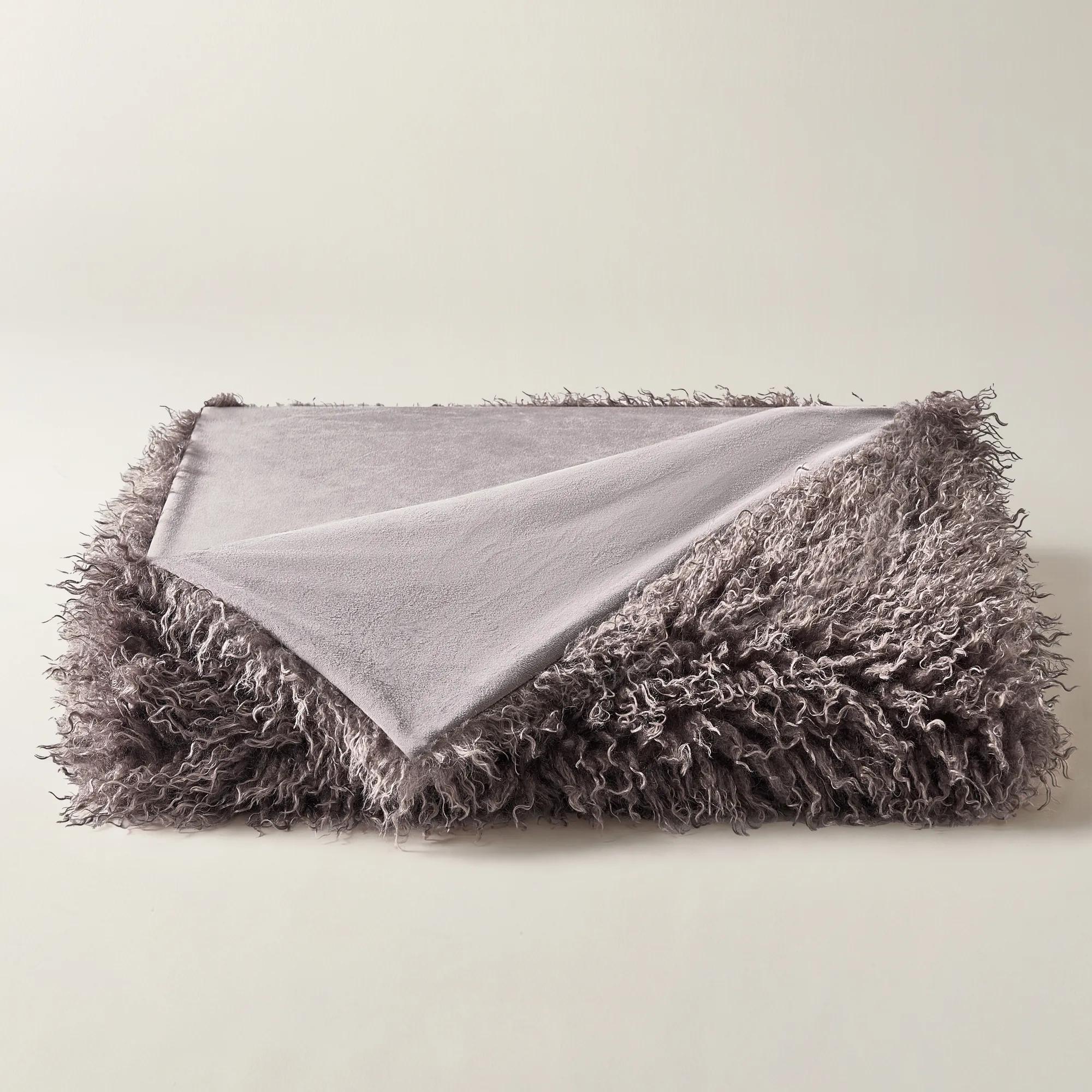 Micah Faux Mongolian Throw 50" x 60"- Smoked Plum