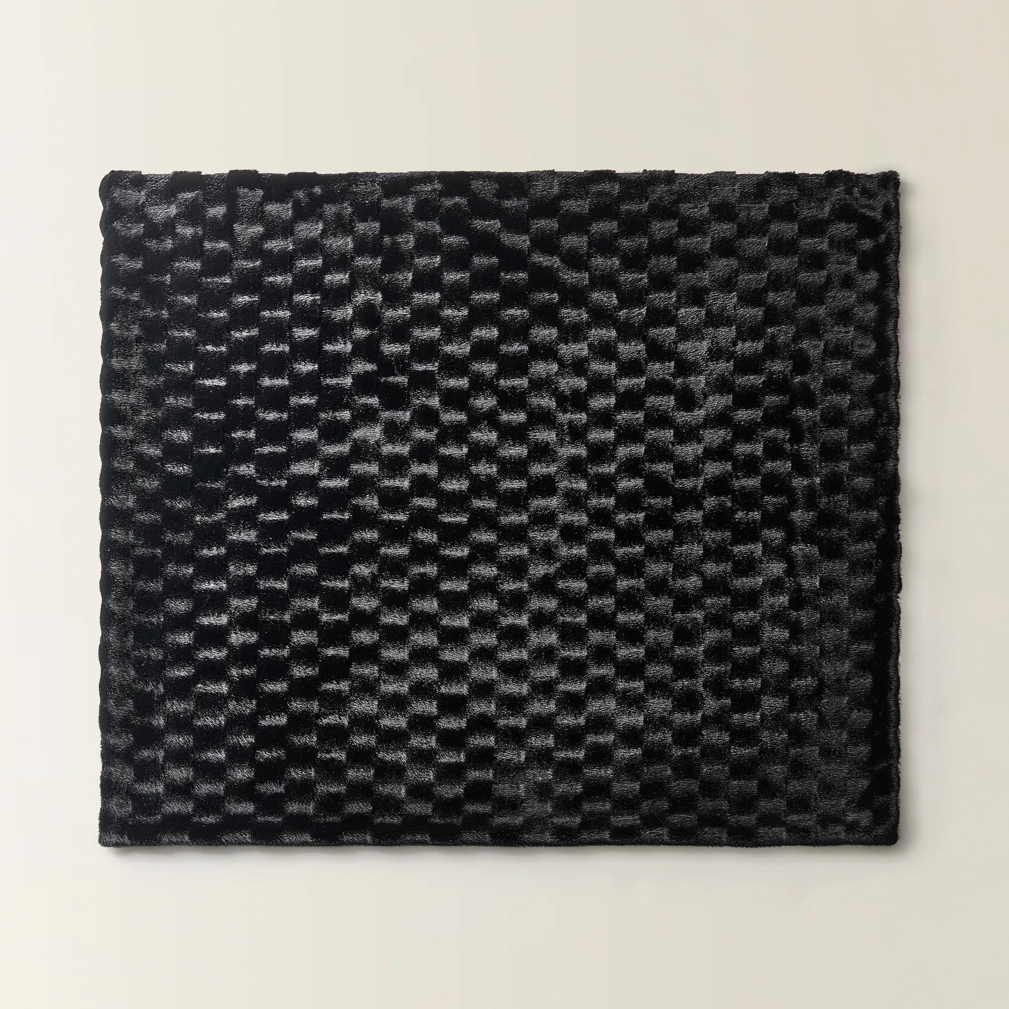 Carved Check Fur Throw 60" x 50" - Black
