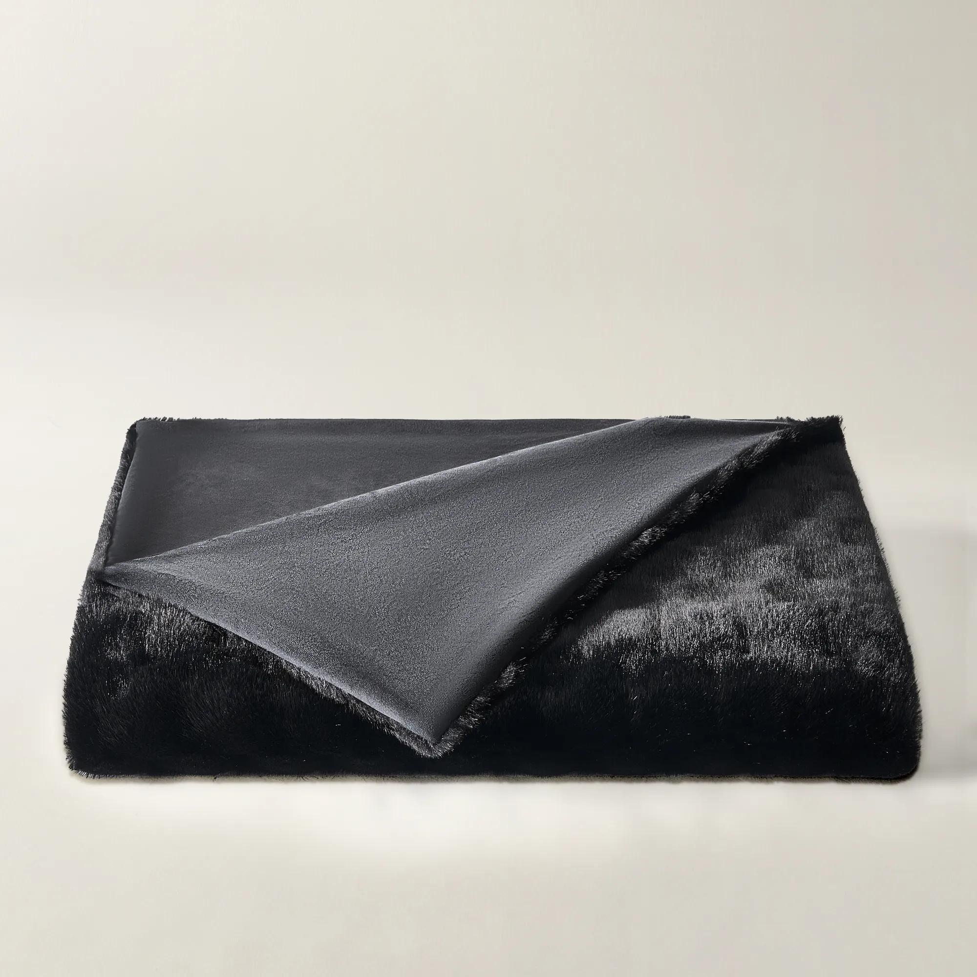 Carved Check Fur Throw 60" x 50" - Black