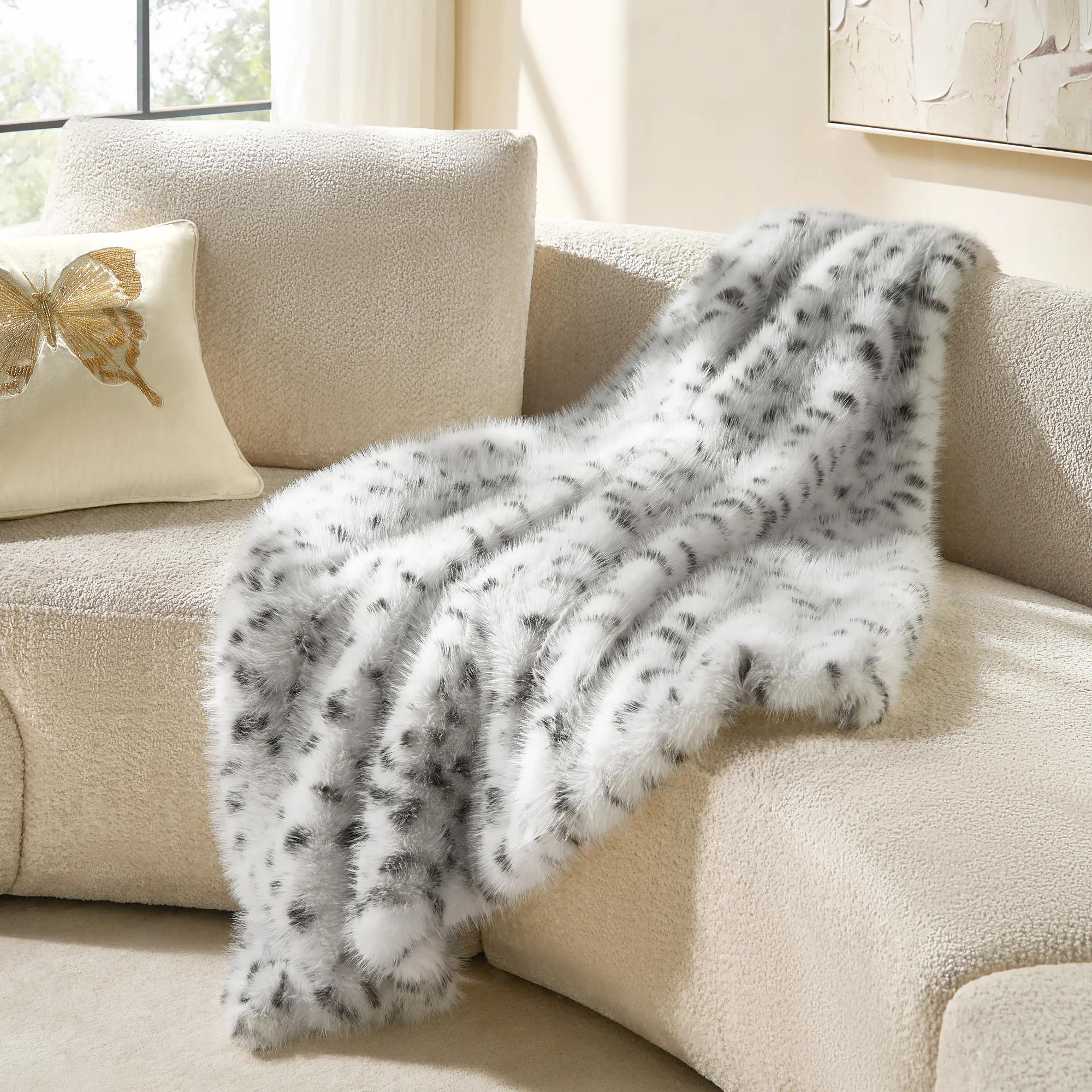 Snow Leopard Fur Throw 60" x 50"