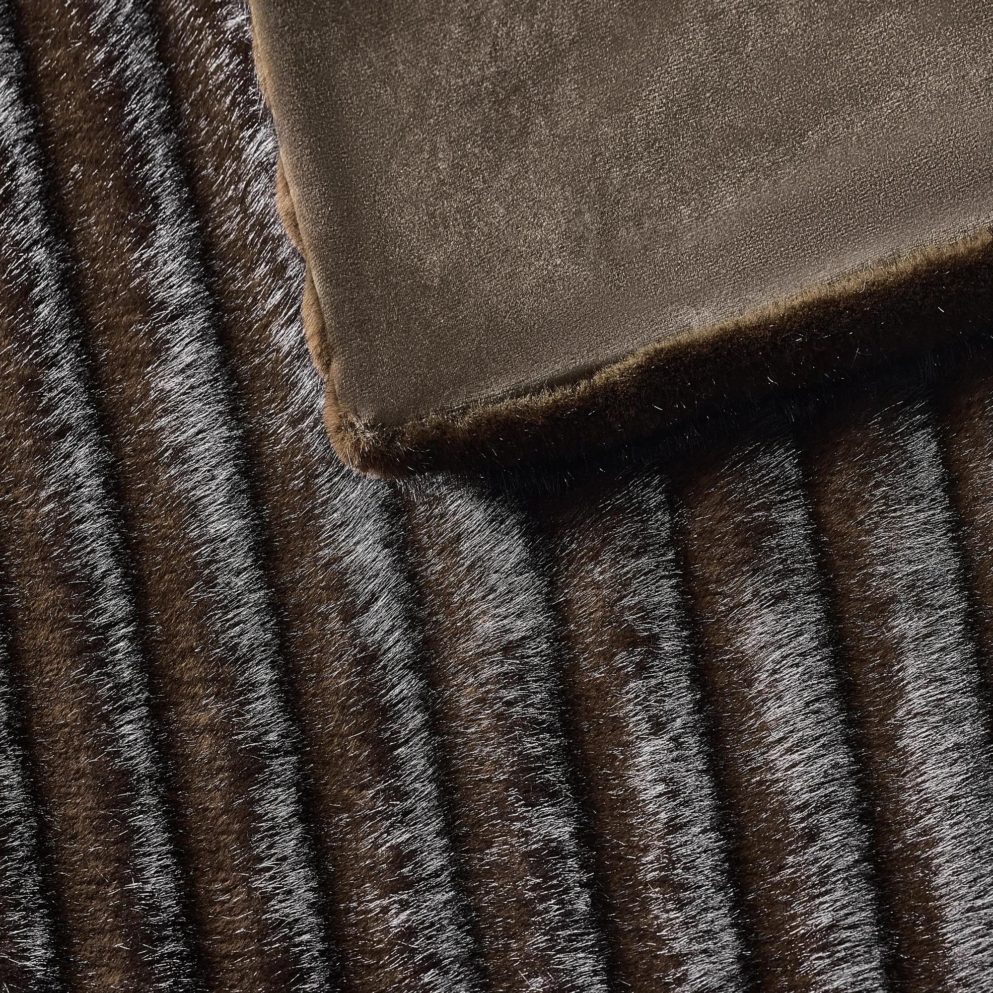 Chaska Channeled Fur Throw 60" x 50" - Dark Chocolate Brown