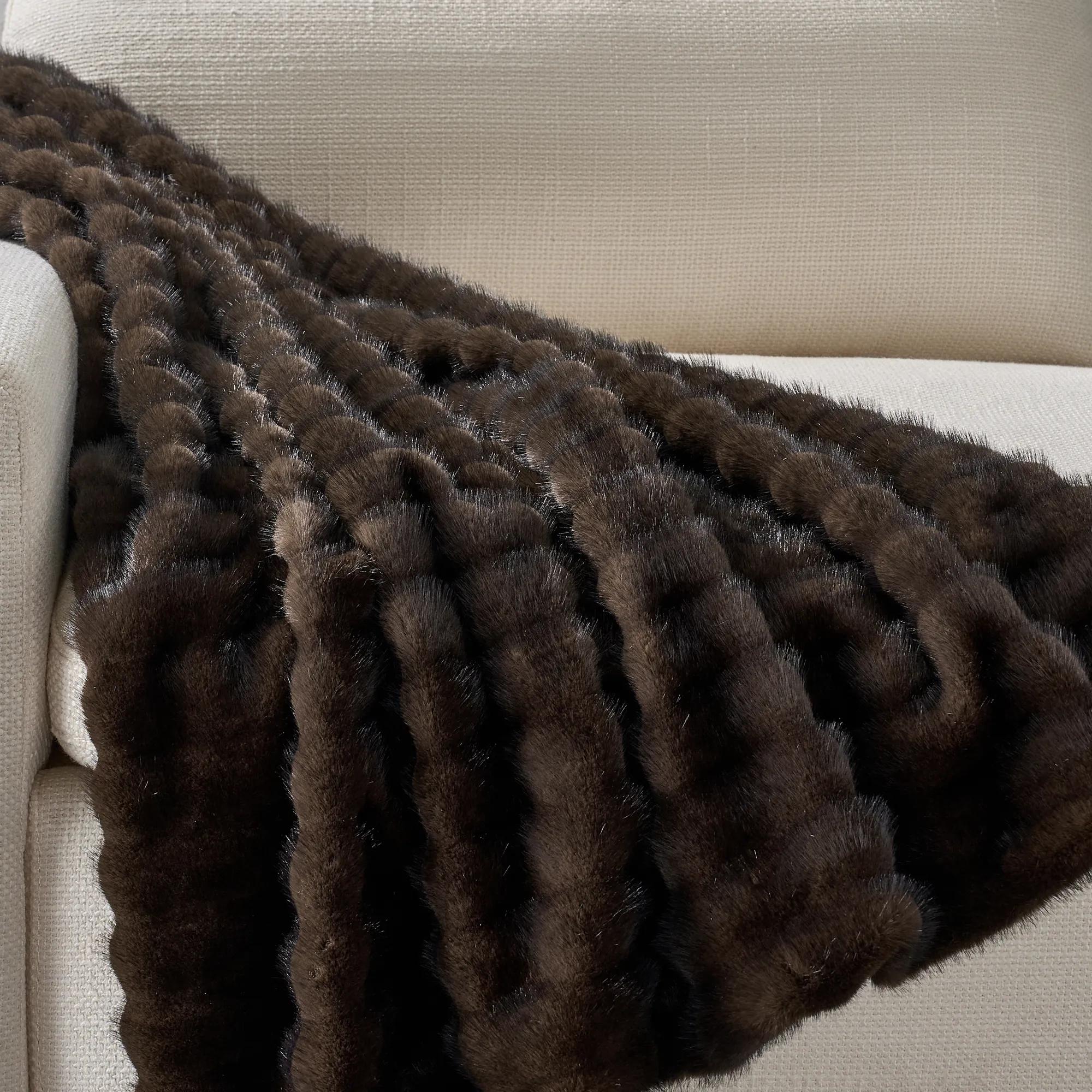 Chaska Channeled Fur Throw 60" x 50" - Dark Chocolate Brown