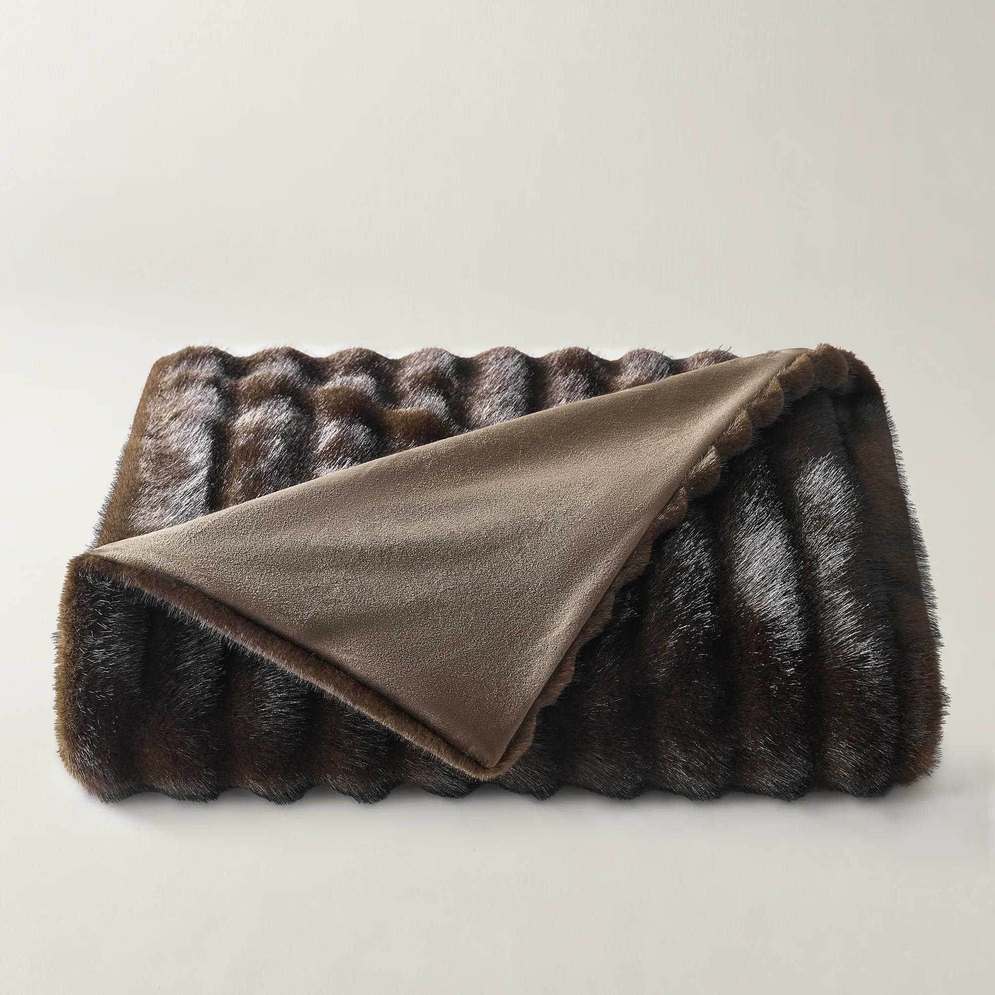 Chaska Channeled Fur Throw 60" x 50" - Dark Chocolate Brown