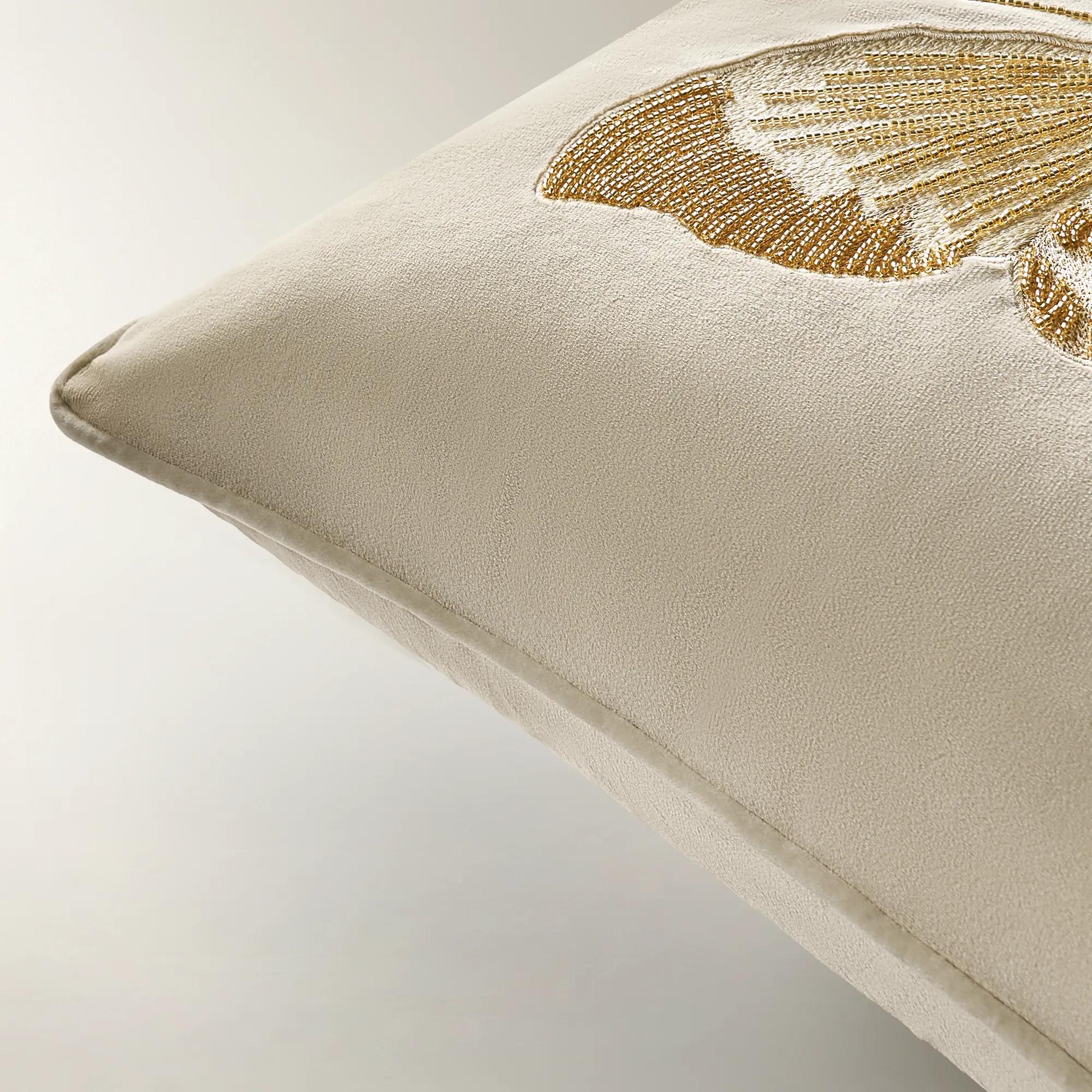 Bella Beaded Butterfly Pillow 20" - Ivory/Gold