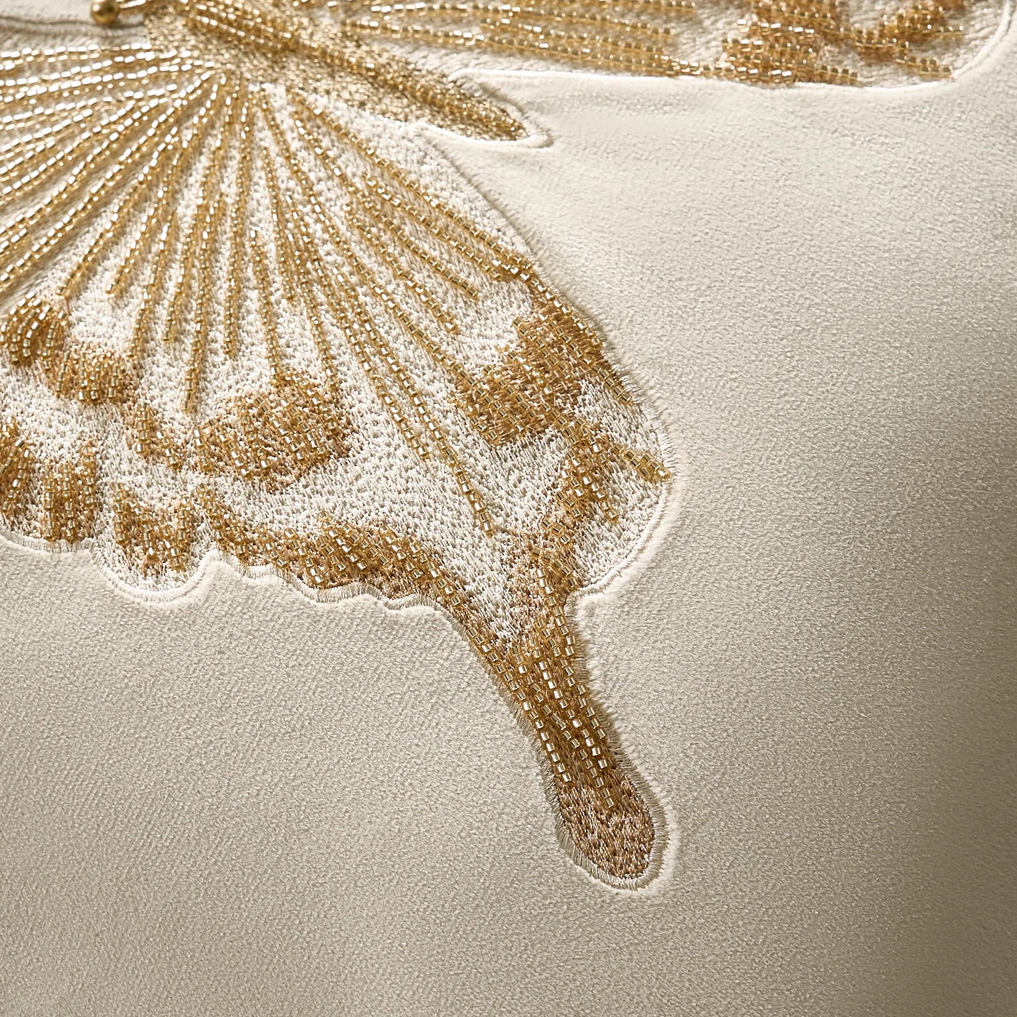 Bella Beaded Butterfly Pillow 20" - Ivory/Gold