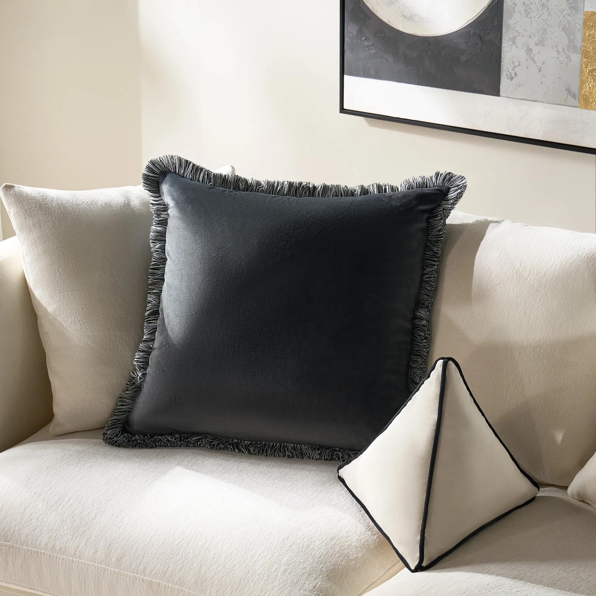 Freja Fringe Pillow 22" - Dark Charcoal