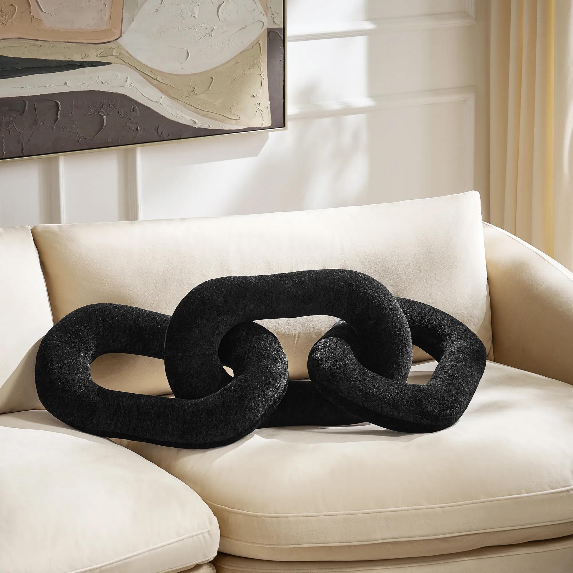 Oversized Velvet Links Pillow 24" - Black
