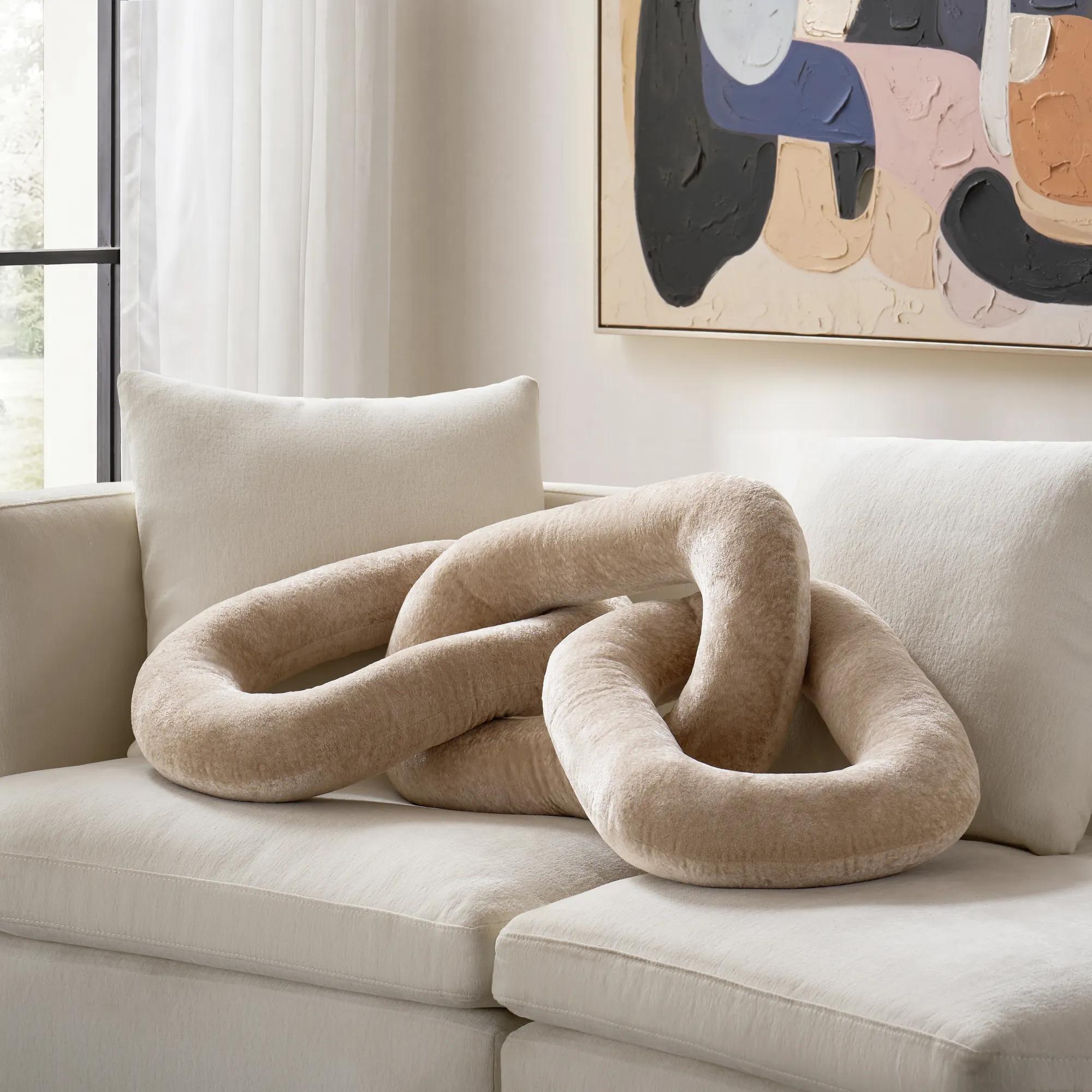 Oversized Velvet Links Pillow 46" - Taupe