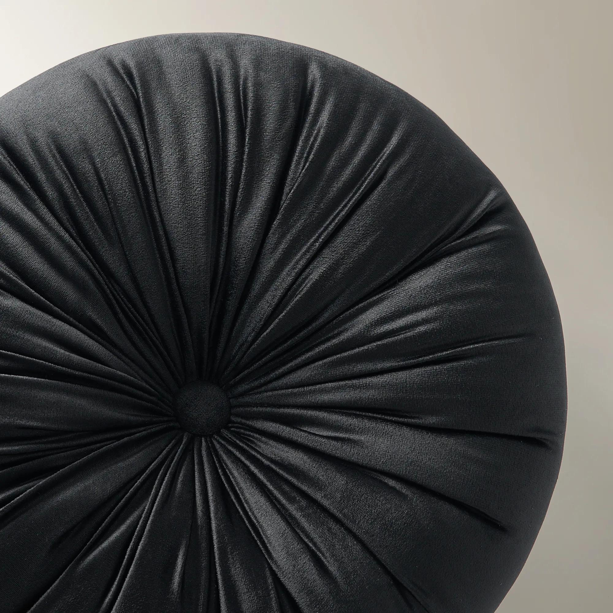 Clea Tufted Round Velvet Pillow 15" - Black