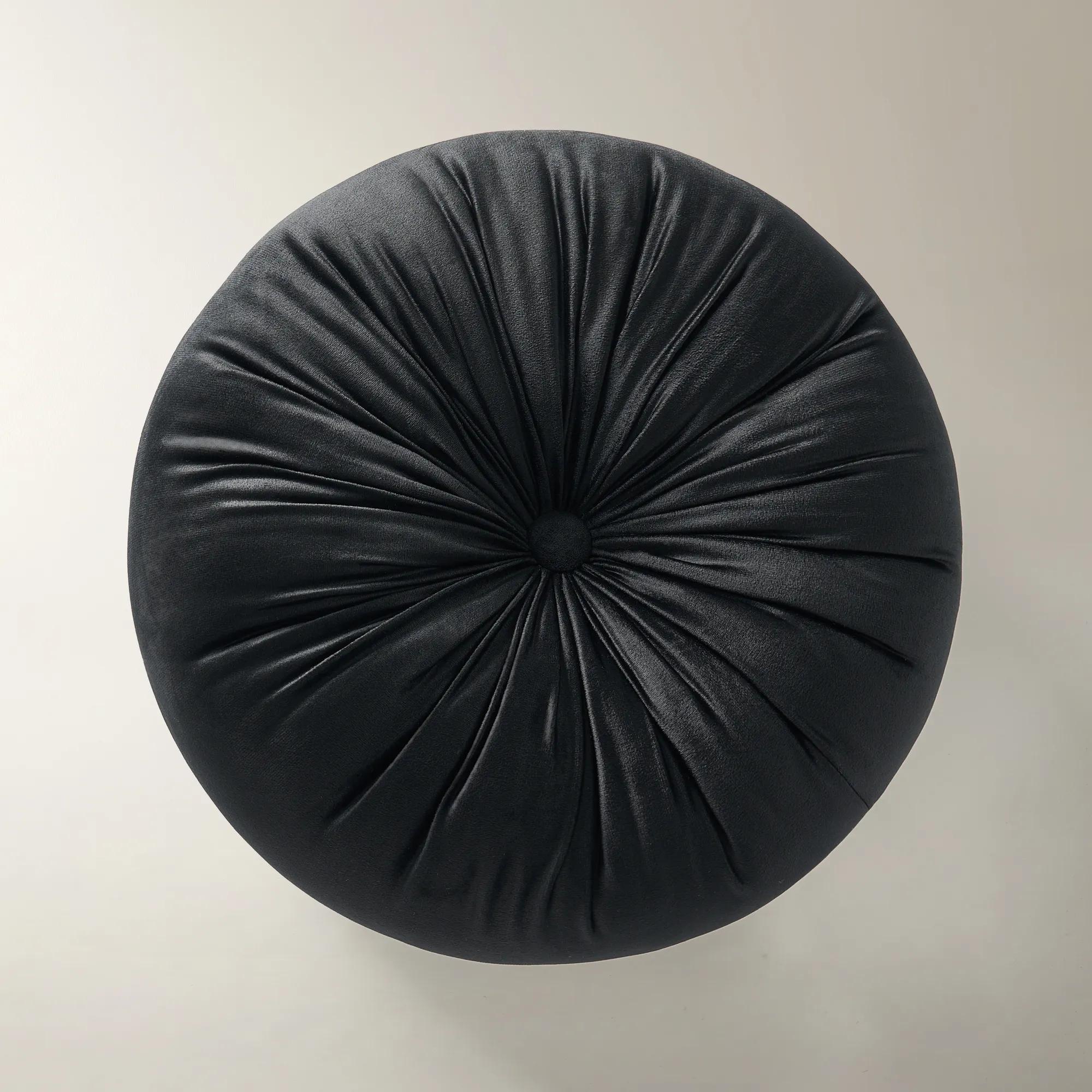 Clea Tufted Round Velvet Pillow 15" - Black