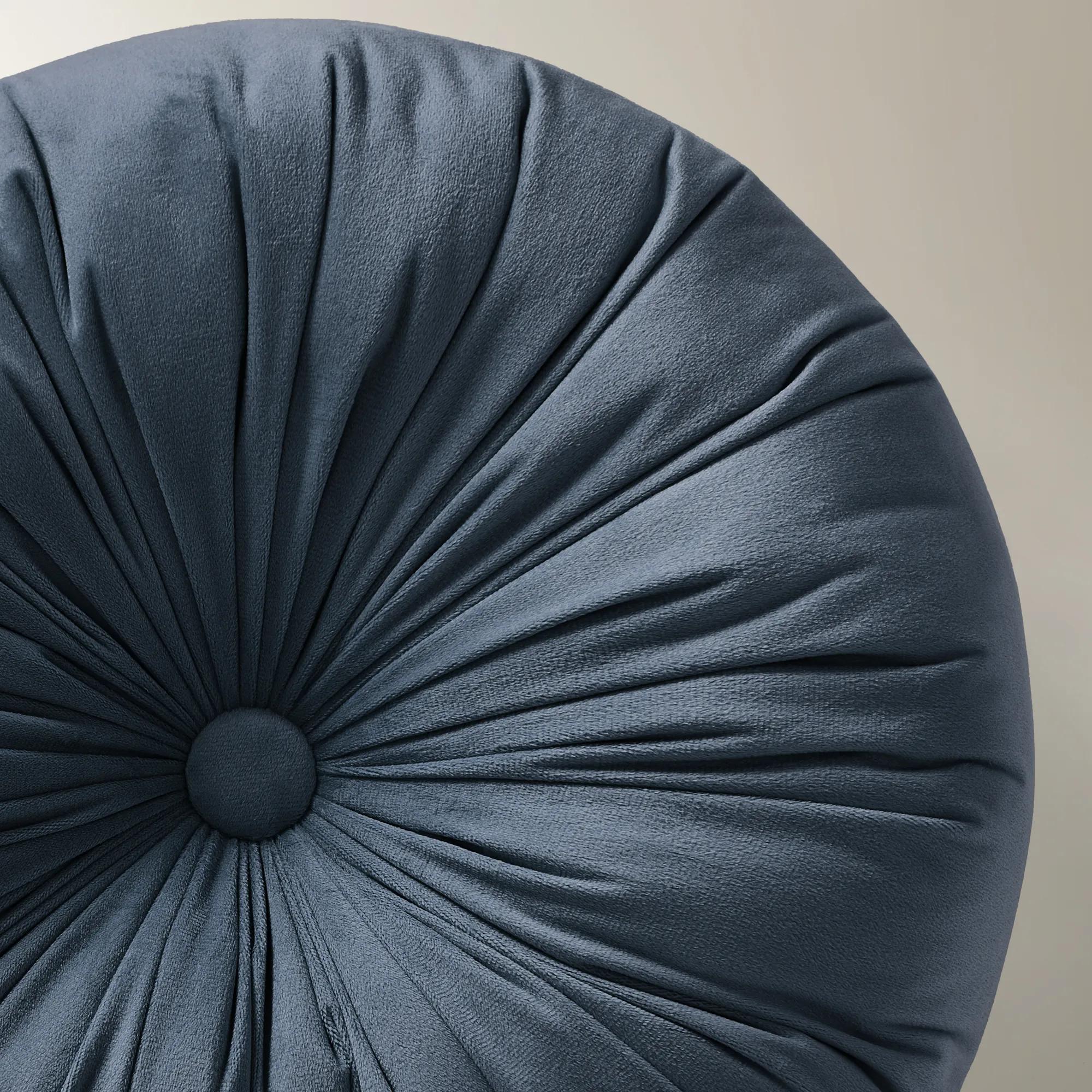 Clea Tufted Round Velvet Pillow 15" - Dusty Blue