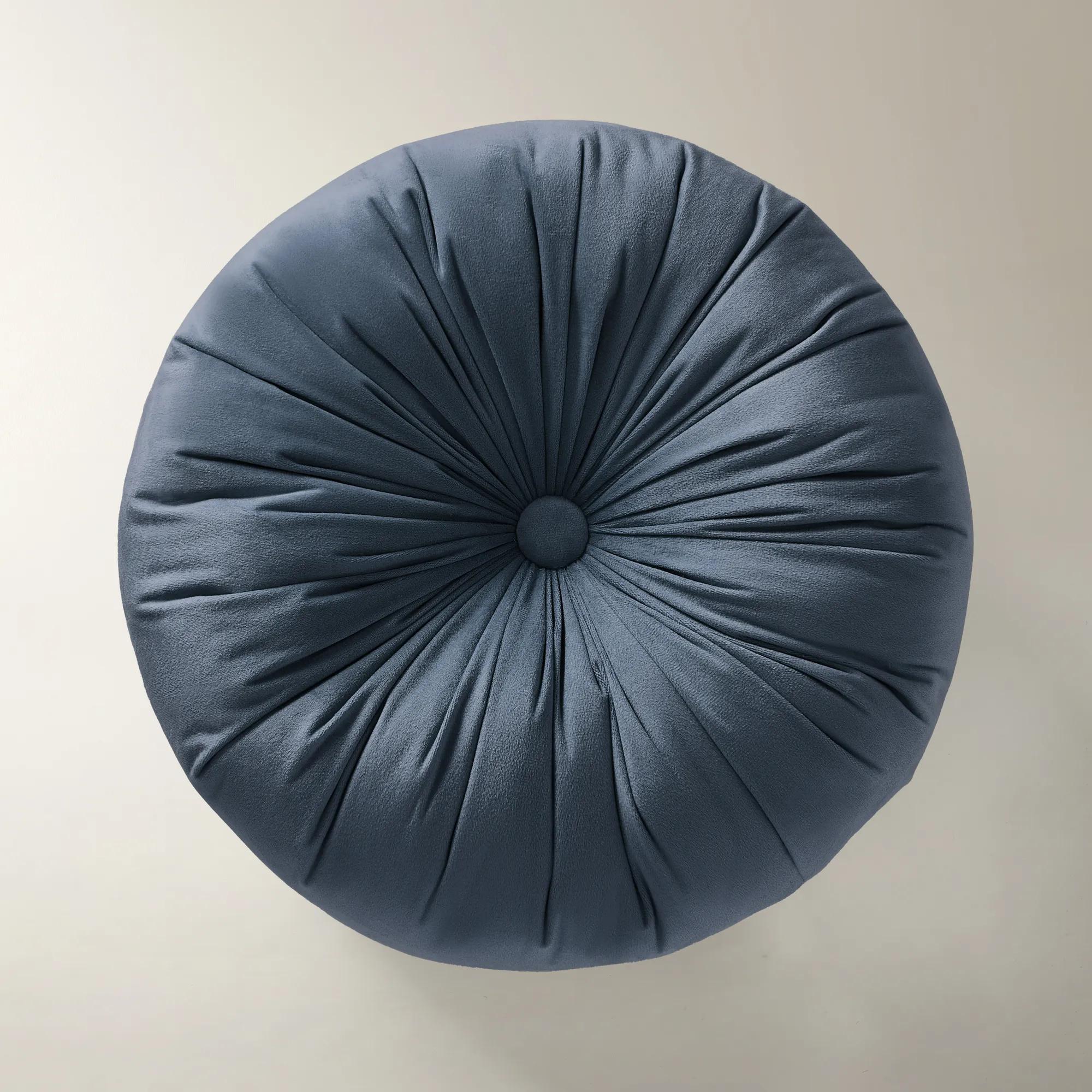 Clea Tufted Round Velvet Pillow 15" - Dusty Blue