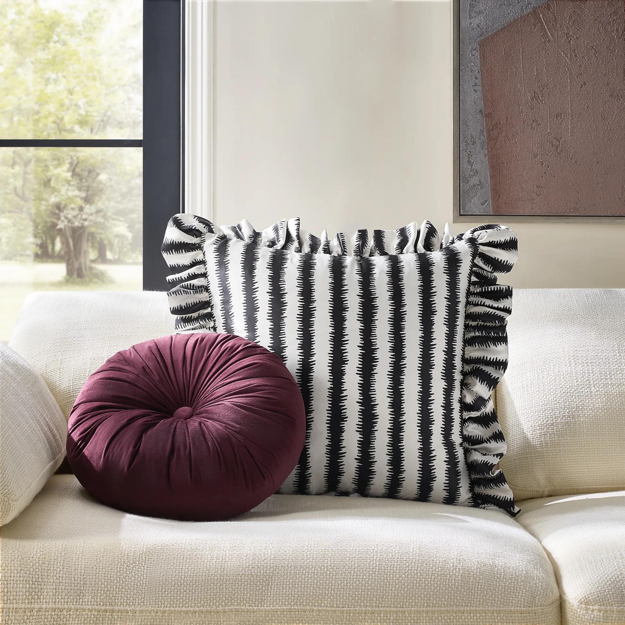 Talia Striped Ruffle Pillow 20" - Black/White