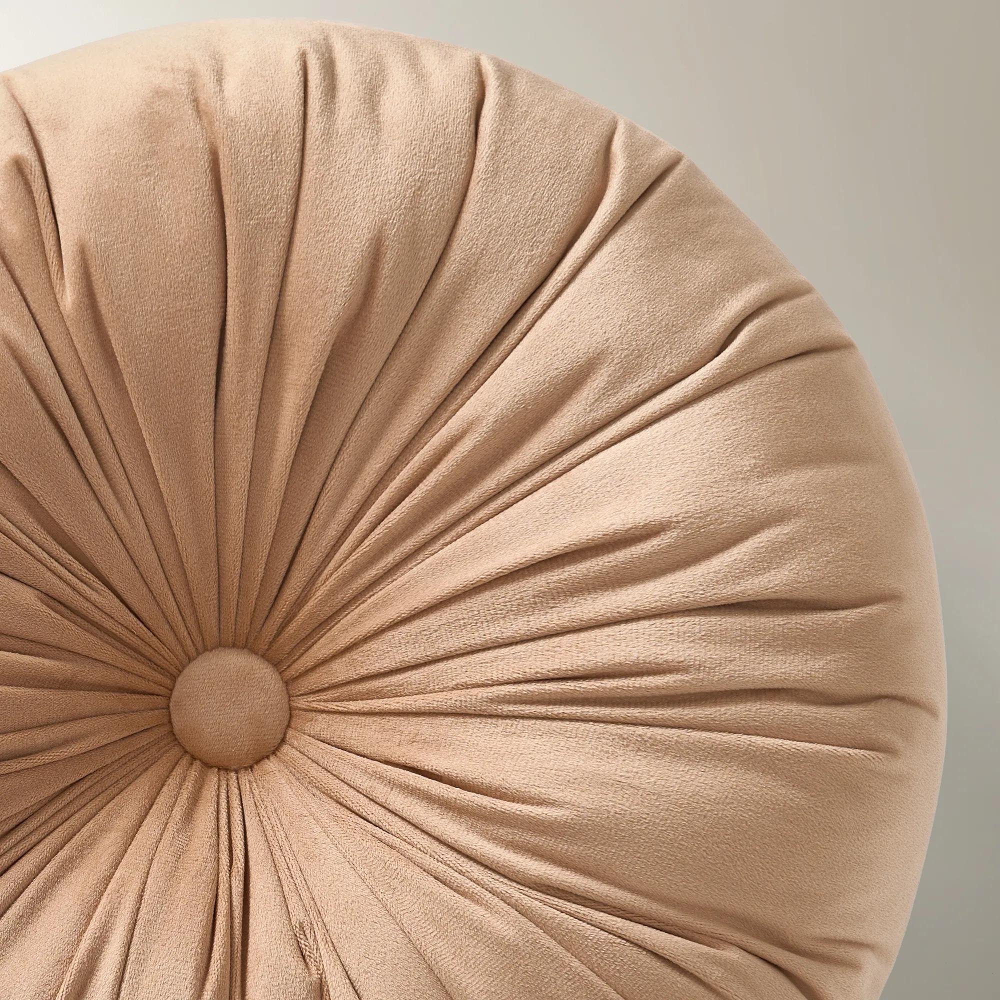 Clea Tufted Round Velvet Pillow 15" - Apricot