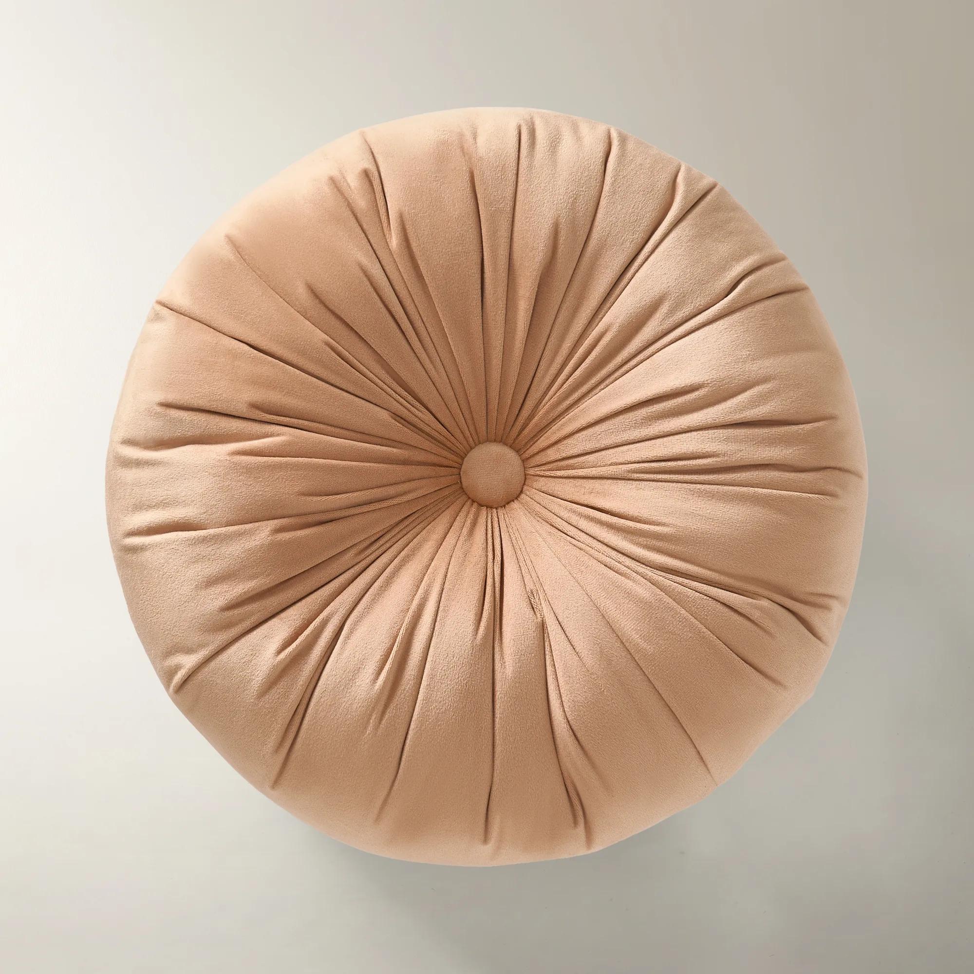 Clea Tufted Round Velvet Pillow 15" - Apricot