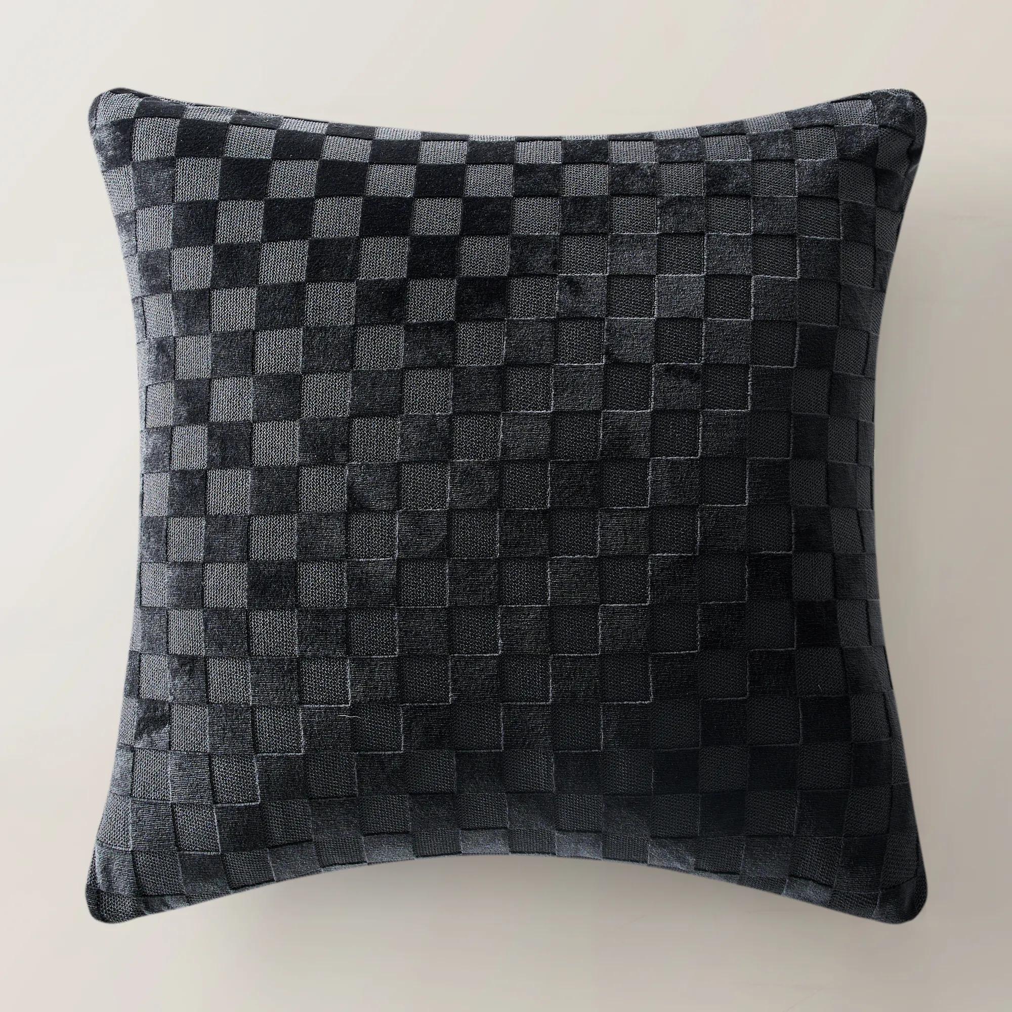 Checker Velvet Pillow 22" - Black