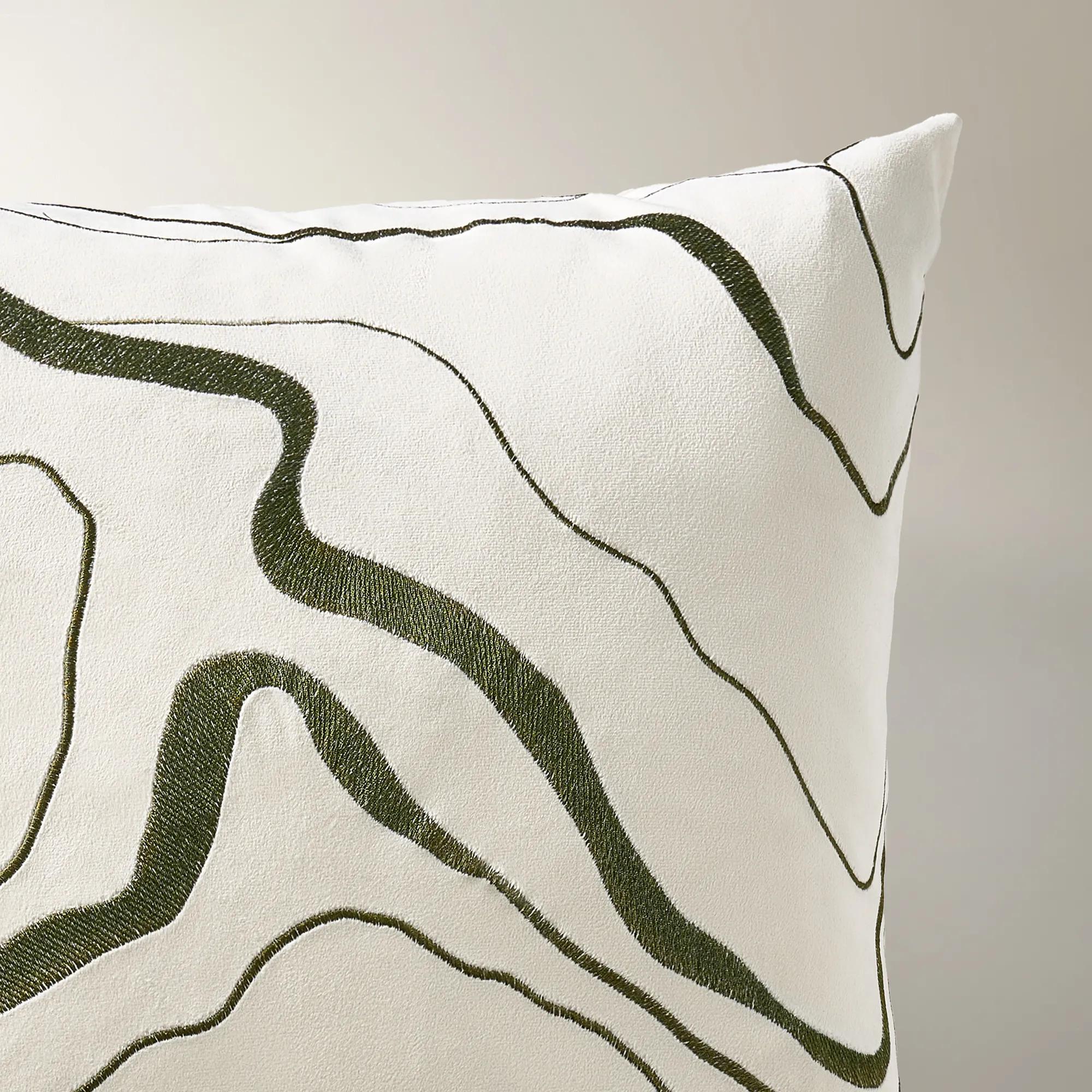Encina Embroidered Pillow 22" - Olive Green/Ivory