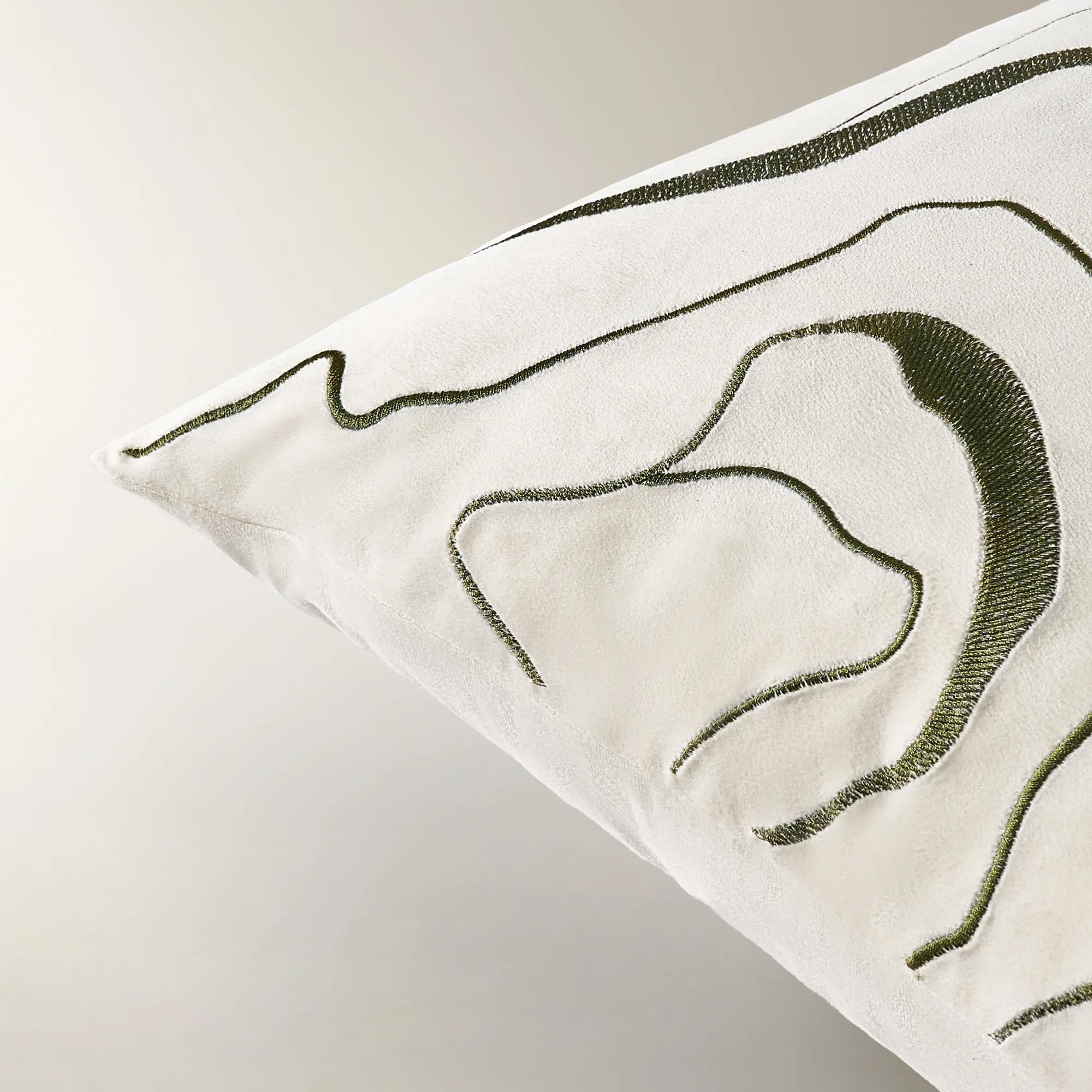 Encina Embroidered Pillow 22" - Olive Green/Ivory