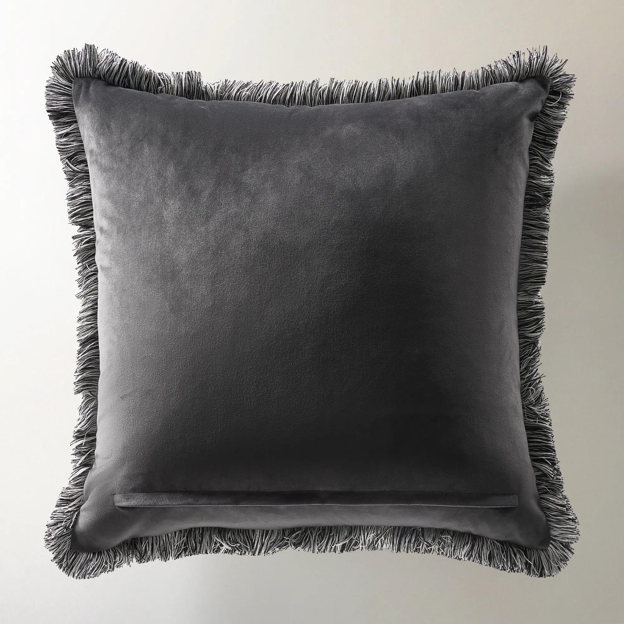 Freja Fringe Pillow 22" - Dark Charcoal