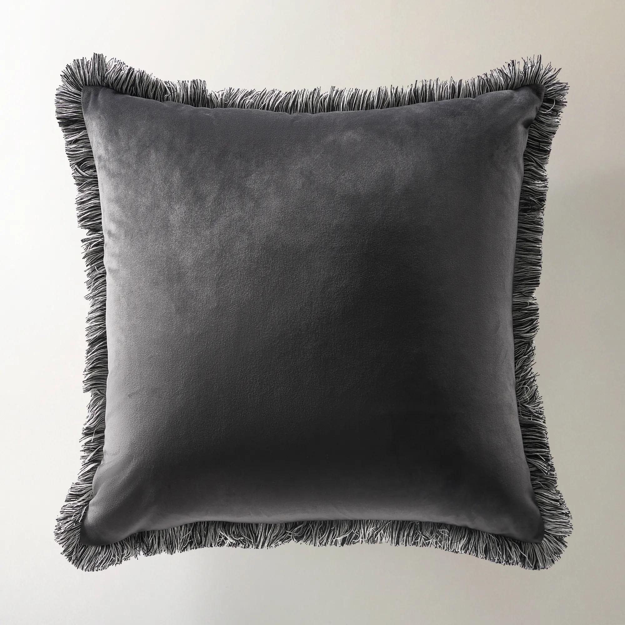 Freja Fringe Pillow 22" - Dark Charcoal