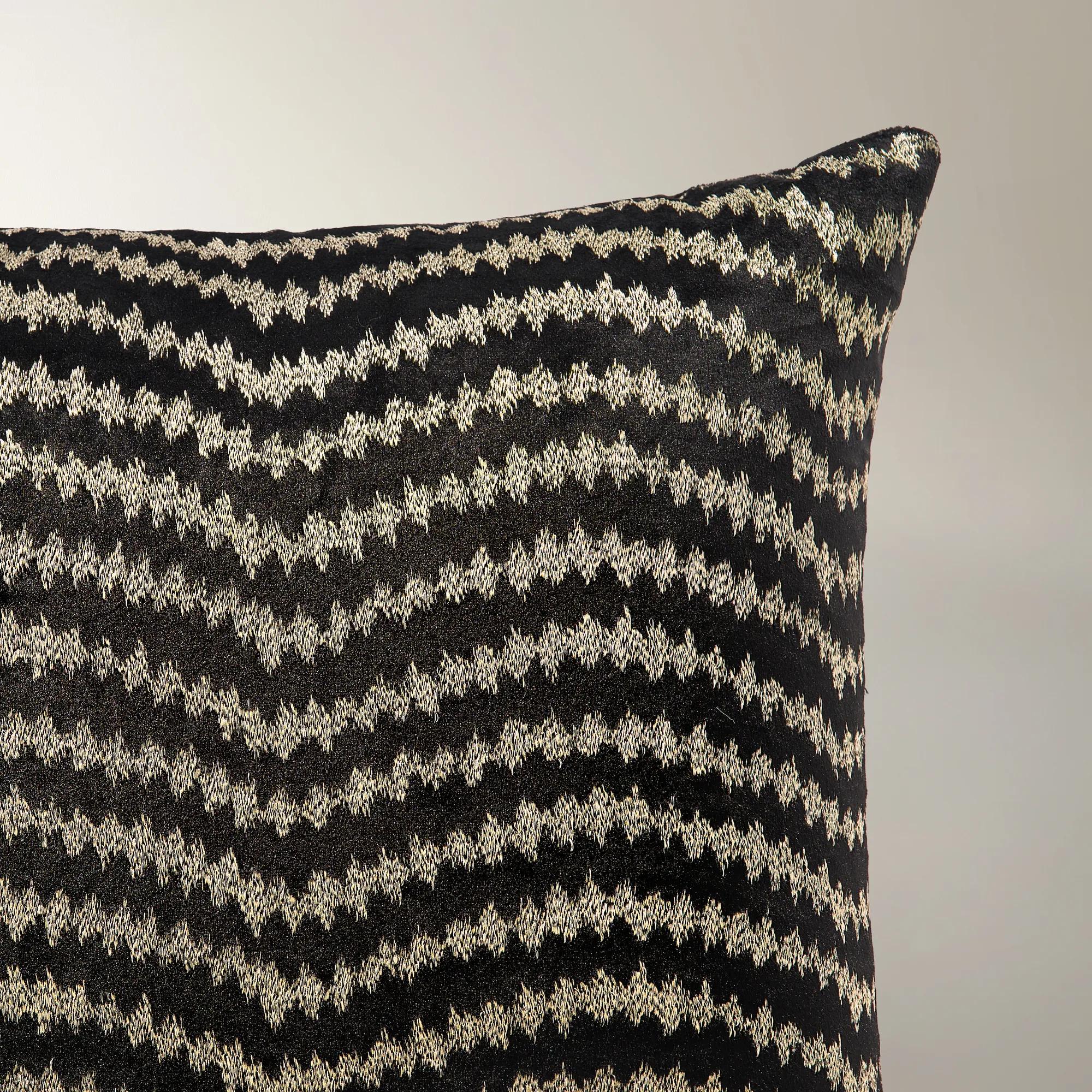 Zarin Metallic Zig Zag Velvet Pillow 22" - Black/Gold