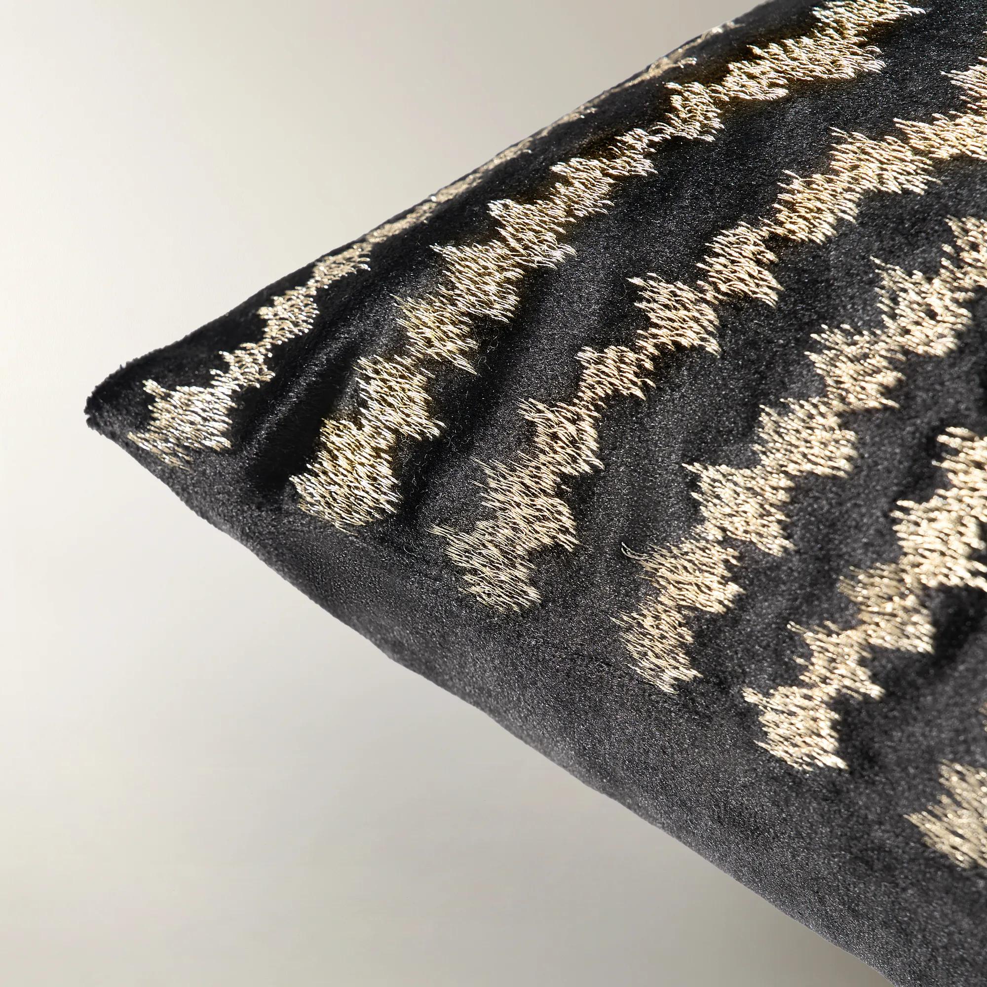Zarin Metallic Zig Zag Velvet Pillow 22" - Black/Gold