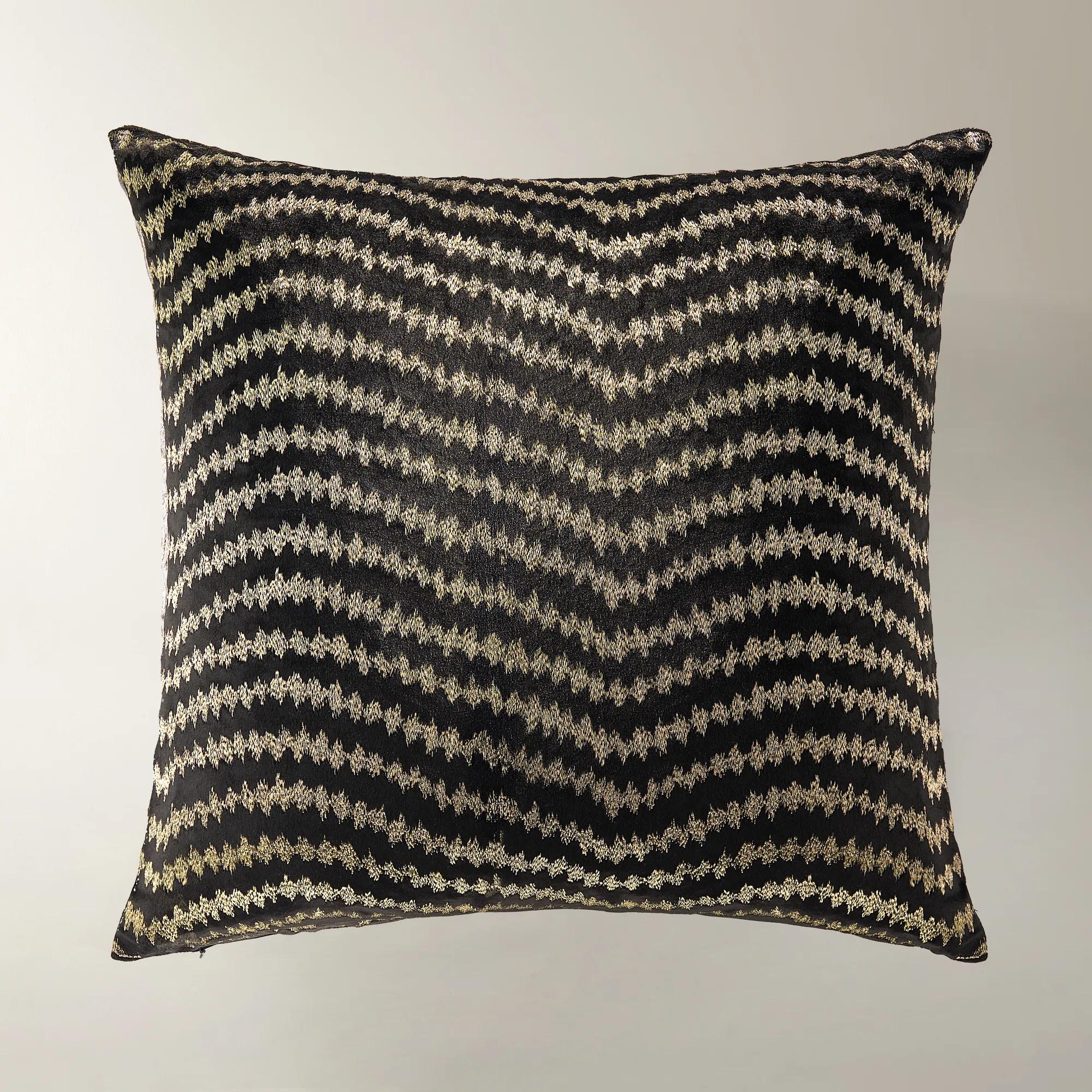 Zarin Metallic Zig Zag Velvet Pillow 22" - Black/Gold